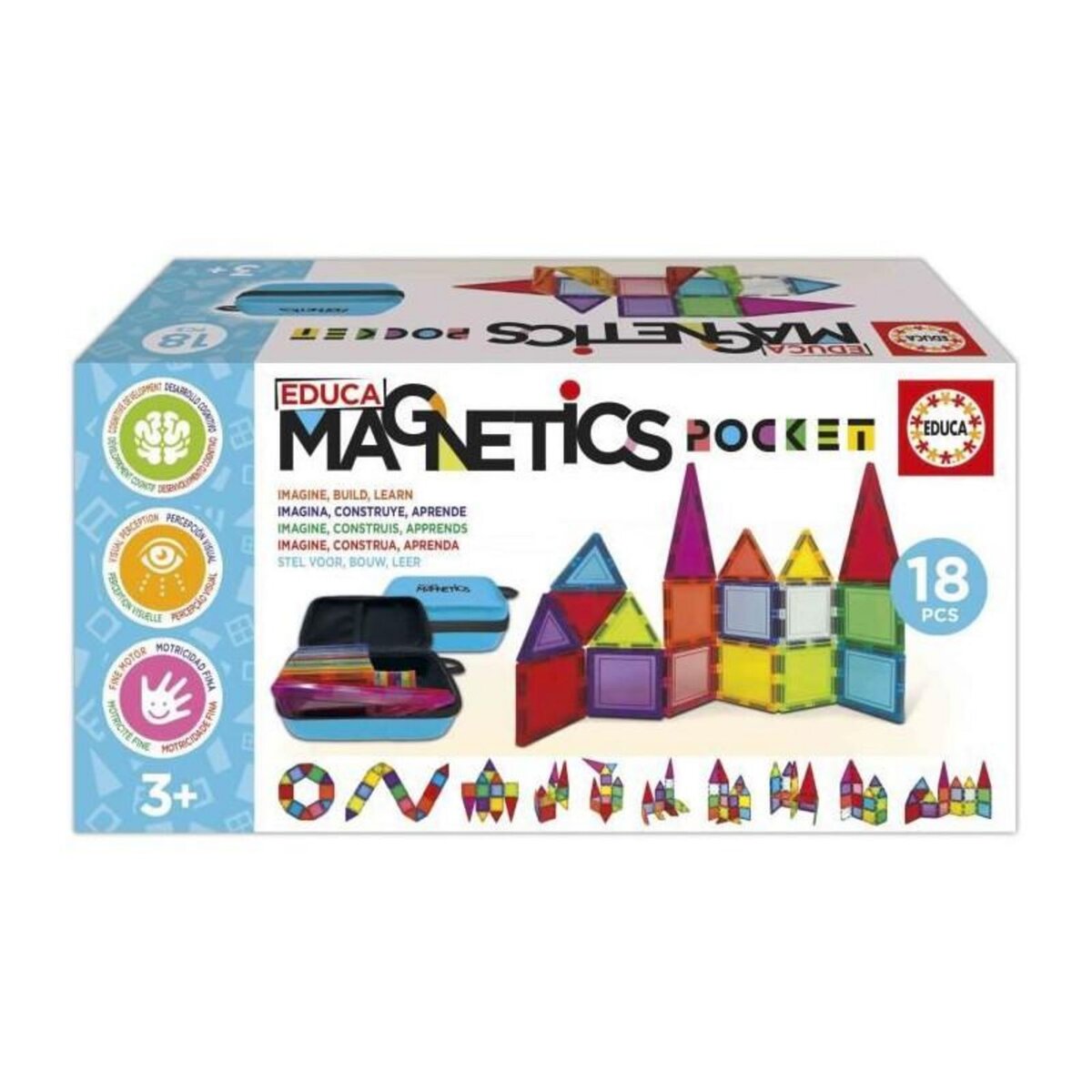 EDUCA Magnetics Mallette - Jeu de construction - EDUCA - 18 blocs magnétiques, 2 animaux, 8 cartes - Des 3 ans