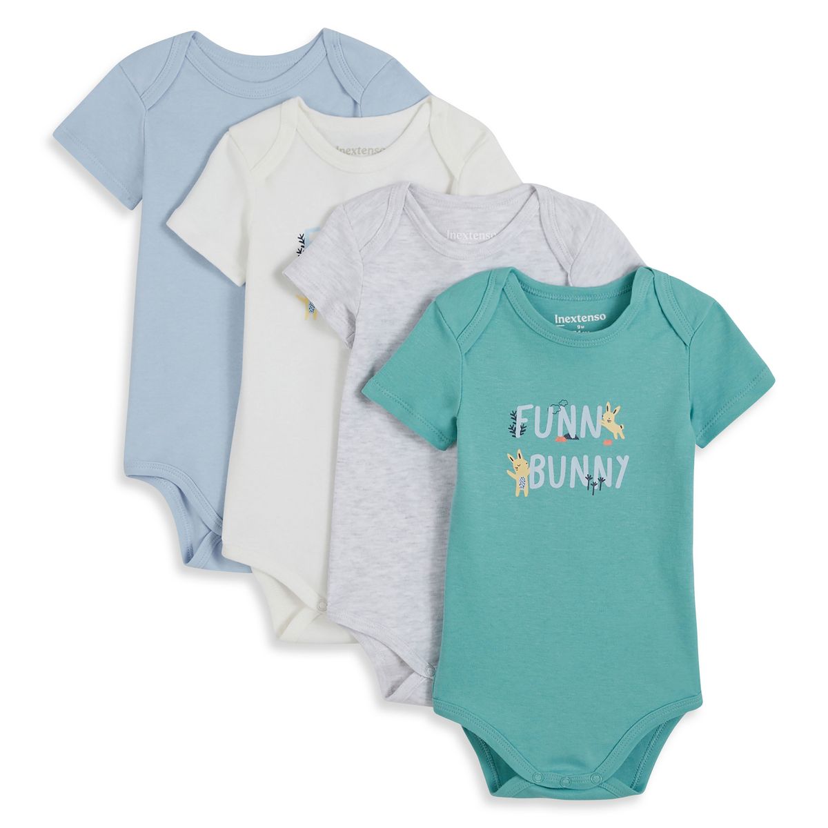 INEXTENSO Lot de 4 body manches courtes en coton bébé garçon 