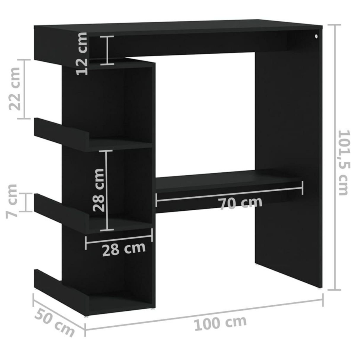 VIDAXL Table de bar avec etagere de rangement Noir Bois d'ingenierie