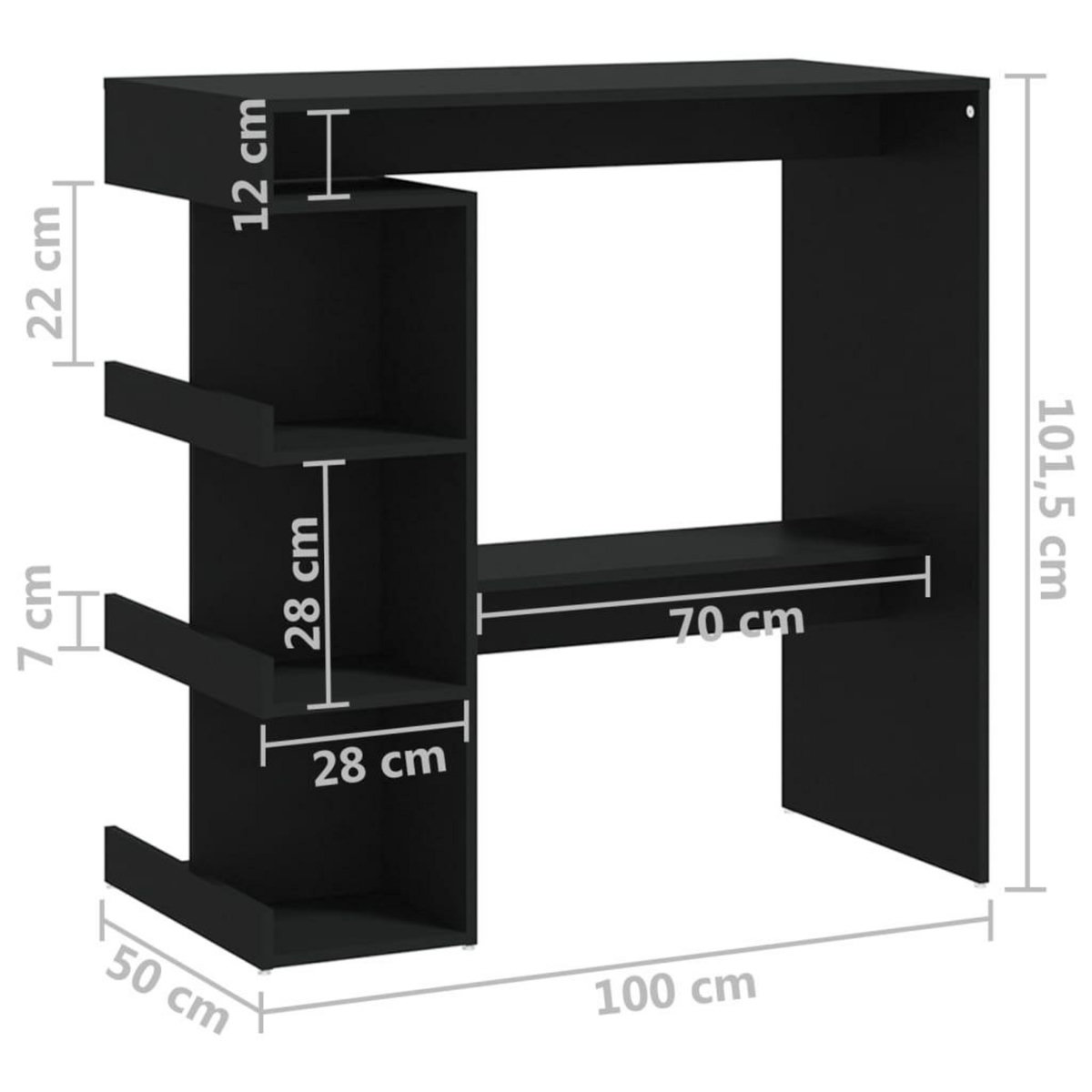 VIDAXL Table de bar avec etagere de rangement Noir Bois d'ingenierie