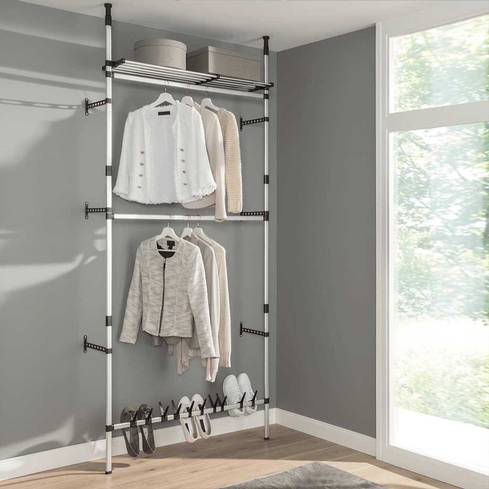 Voir la diapositive 4 : VIDAXL Systeme de garde-robe telescopique barres et etagere aluminium