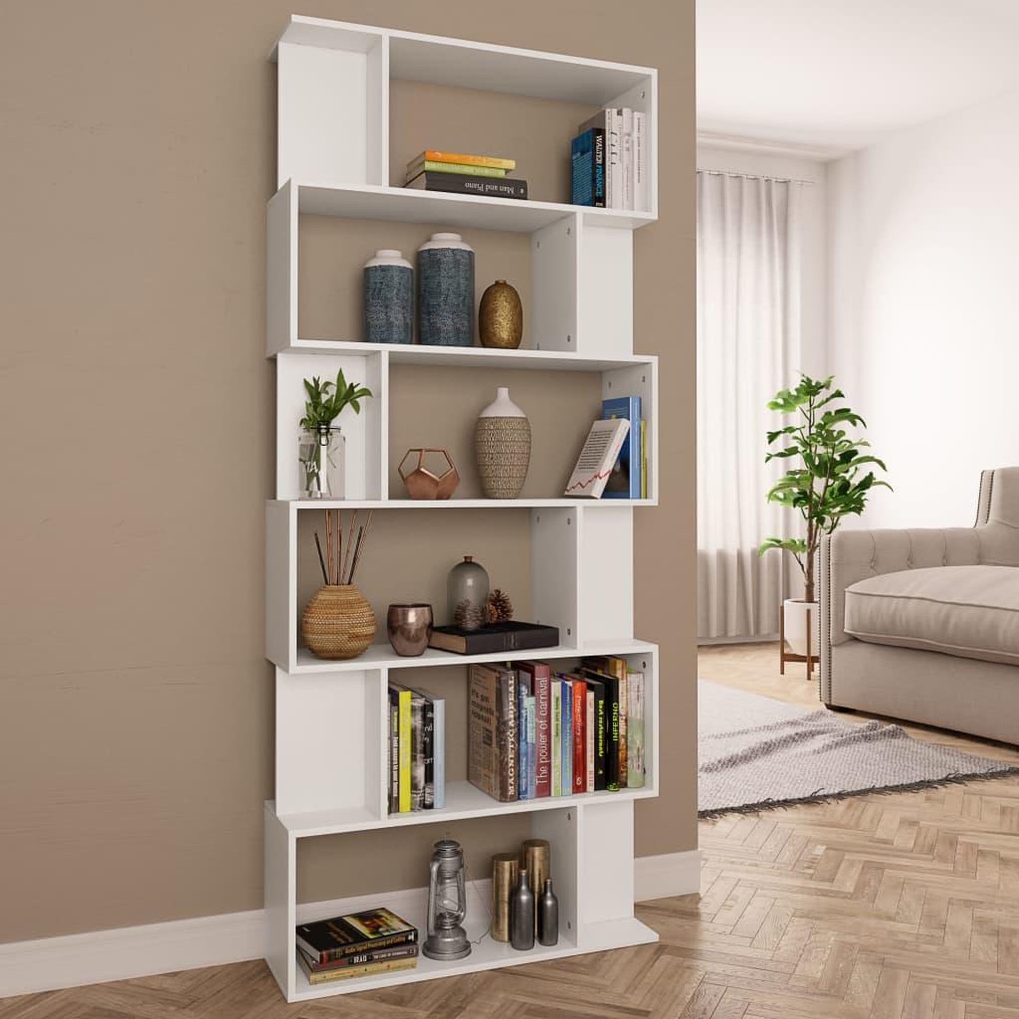 Voir la diapositive 1 : VIDAXL Bibliotheque/Separateur de piece Blanc Bois d'ingenierie