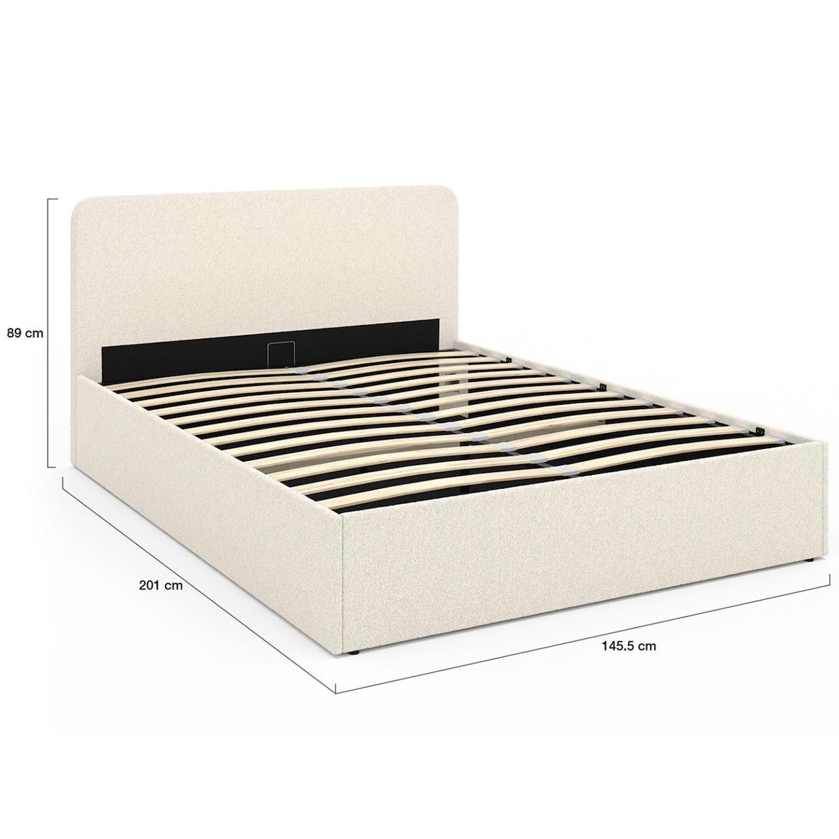 ID MARKET Lit coffre double BRADFORD avec tête de lit et sommier 140 x 190 cm tissu bouclette