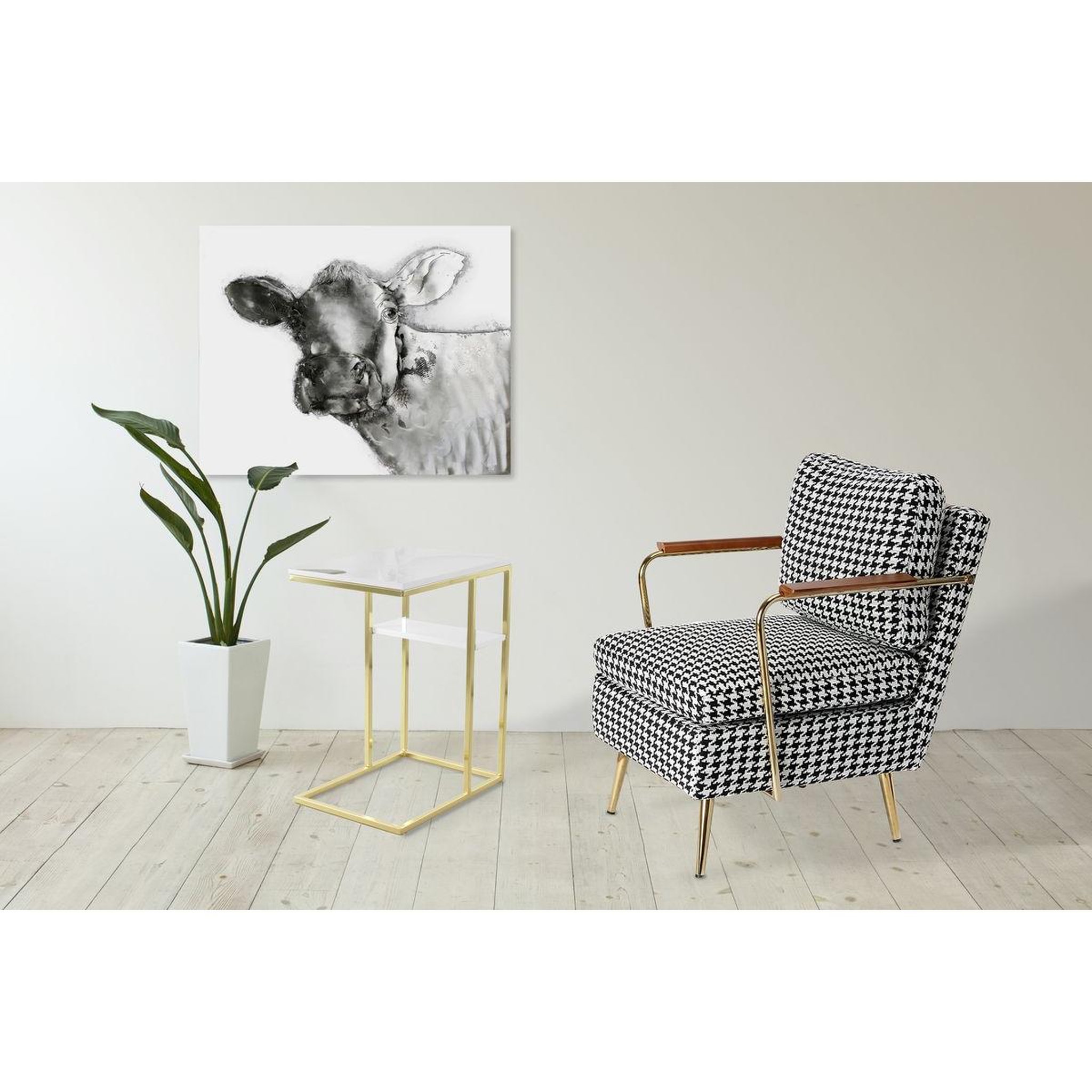 Voir la diapositive 2 : Paris Prix Table d'Appoint Design  Lucilla  60cm Blanc & Or