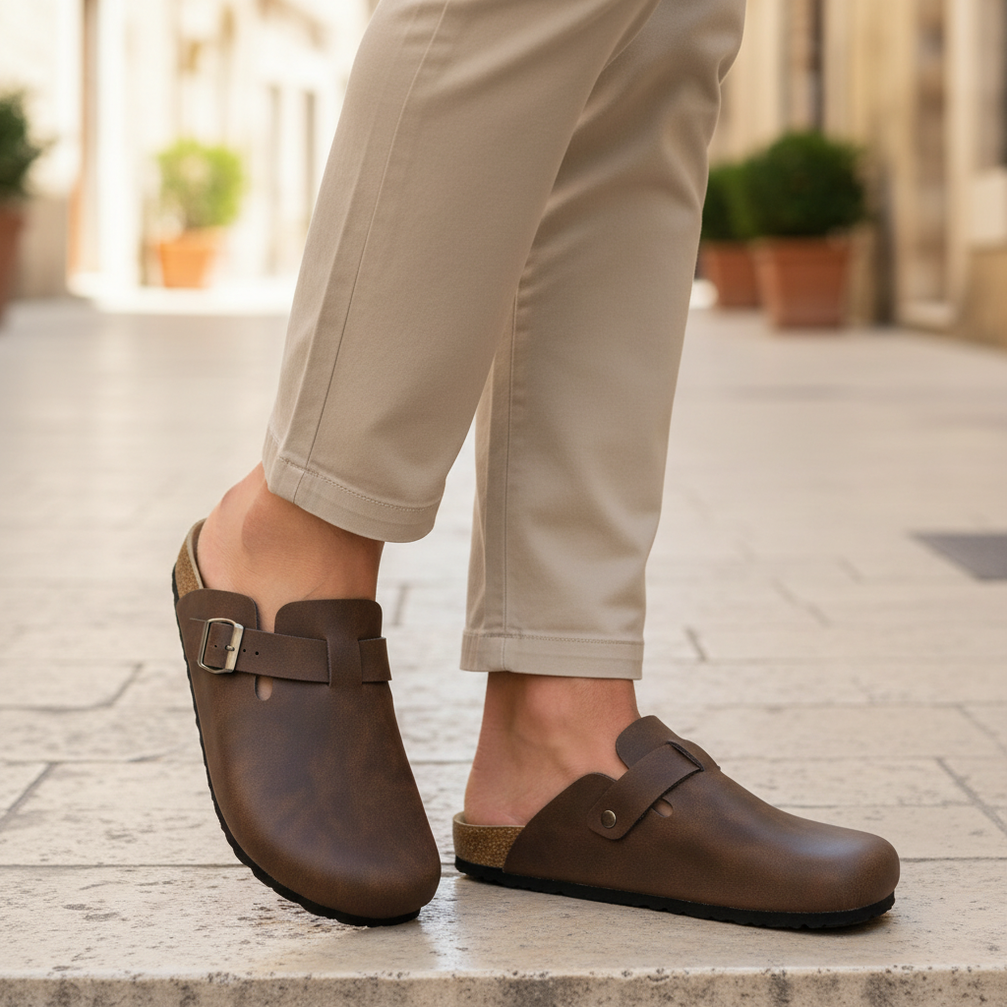 Voir la diapositive 2 : OZABI Ozabi sabots homme cuir synthétique boucle ajustable semelle liège