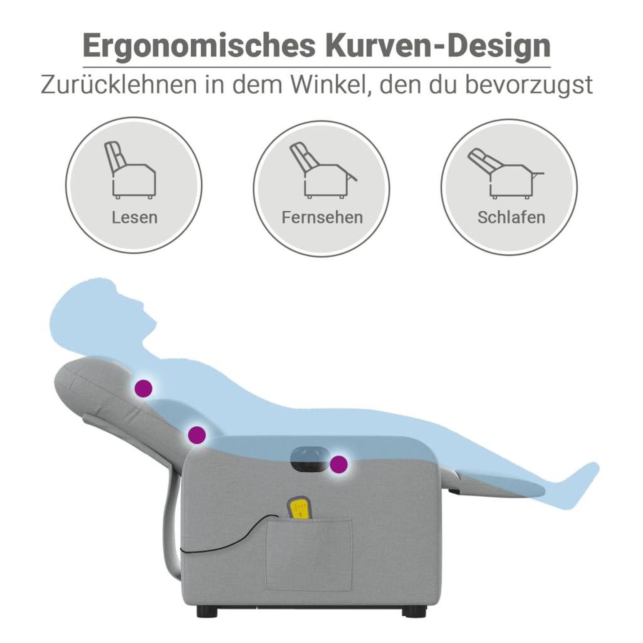 Voir la diapositive 6 : VIDAXL Fauteuil inclinable de massage electrique Gris clair Tissu