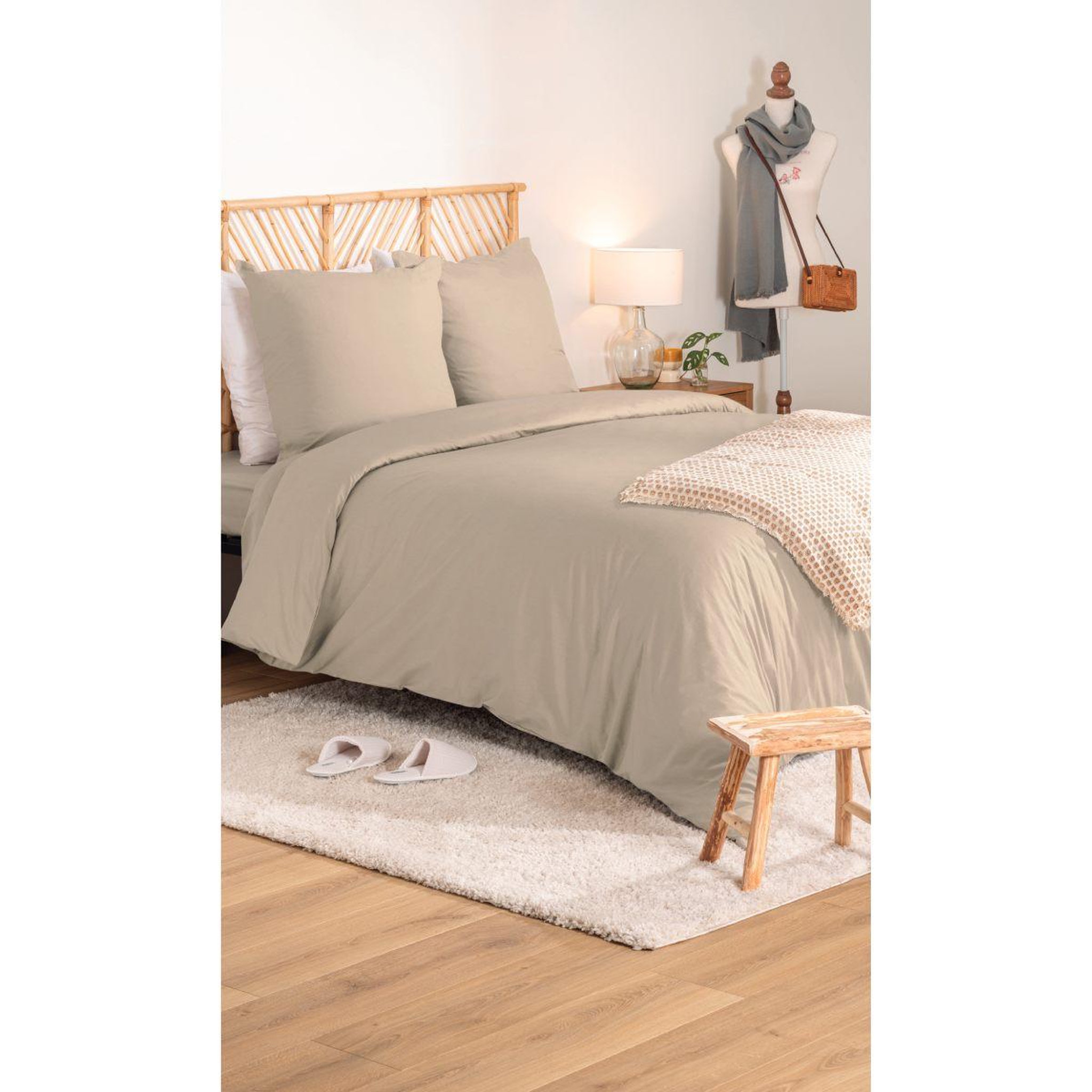 Voir la diapositive 3 : ATMOSPHERA Parure de lit 3 pièces  percale  240x220cm beige lin