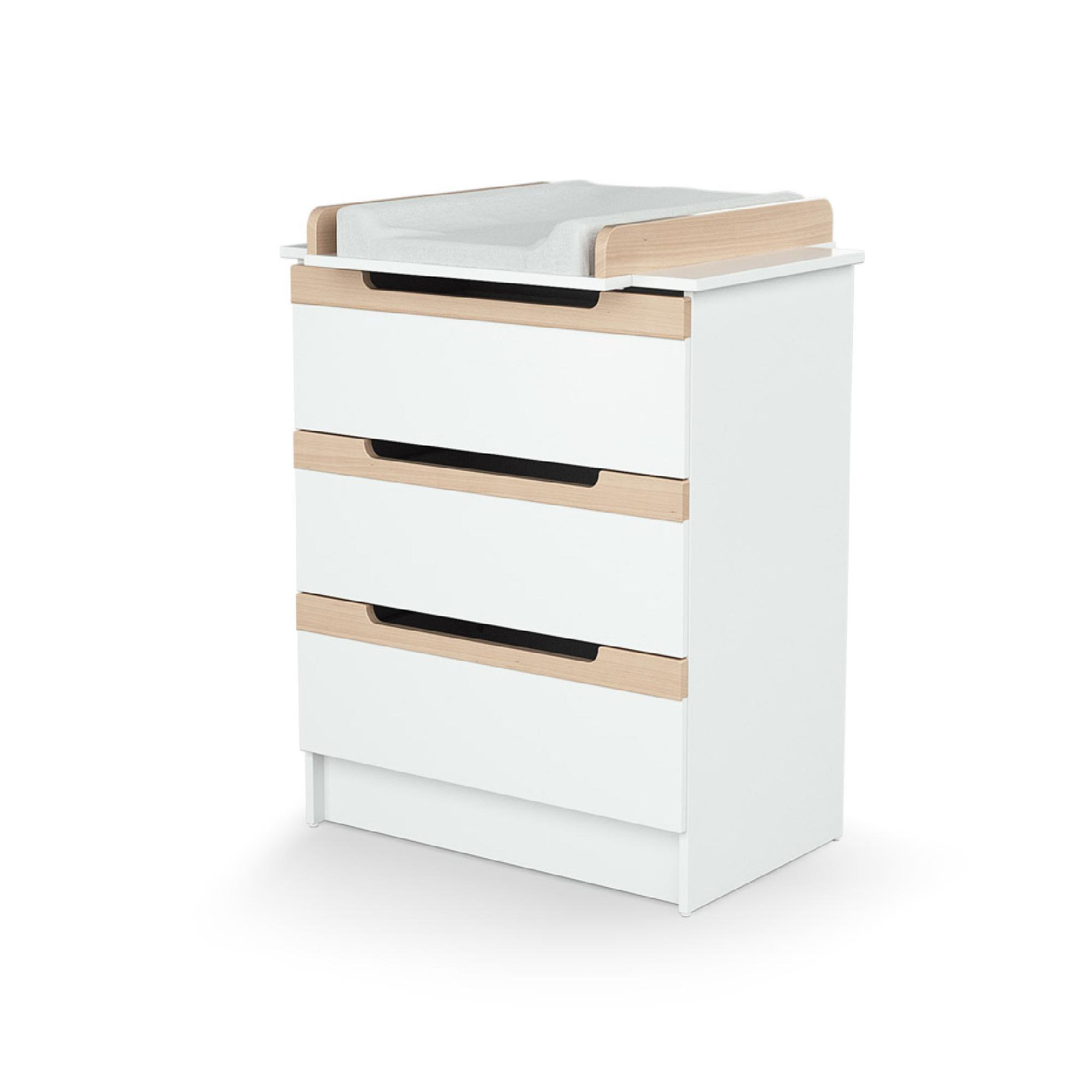 JURABABY Commode à langer 3 tiroirs en bois carrousel blanc et hêtre verni