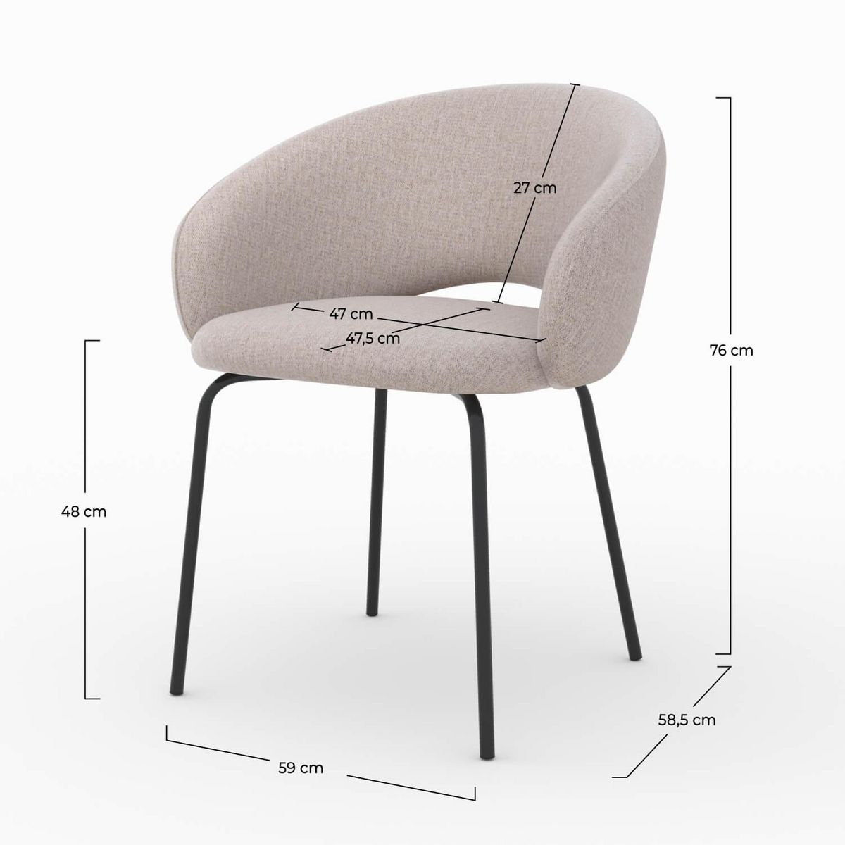 Rendez vous déco Chaise en tissu beige chiné et pieds noirs - Milly