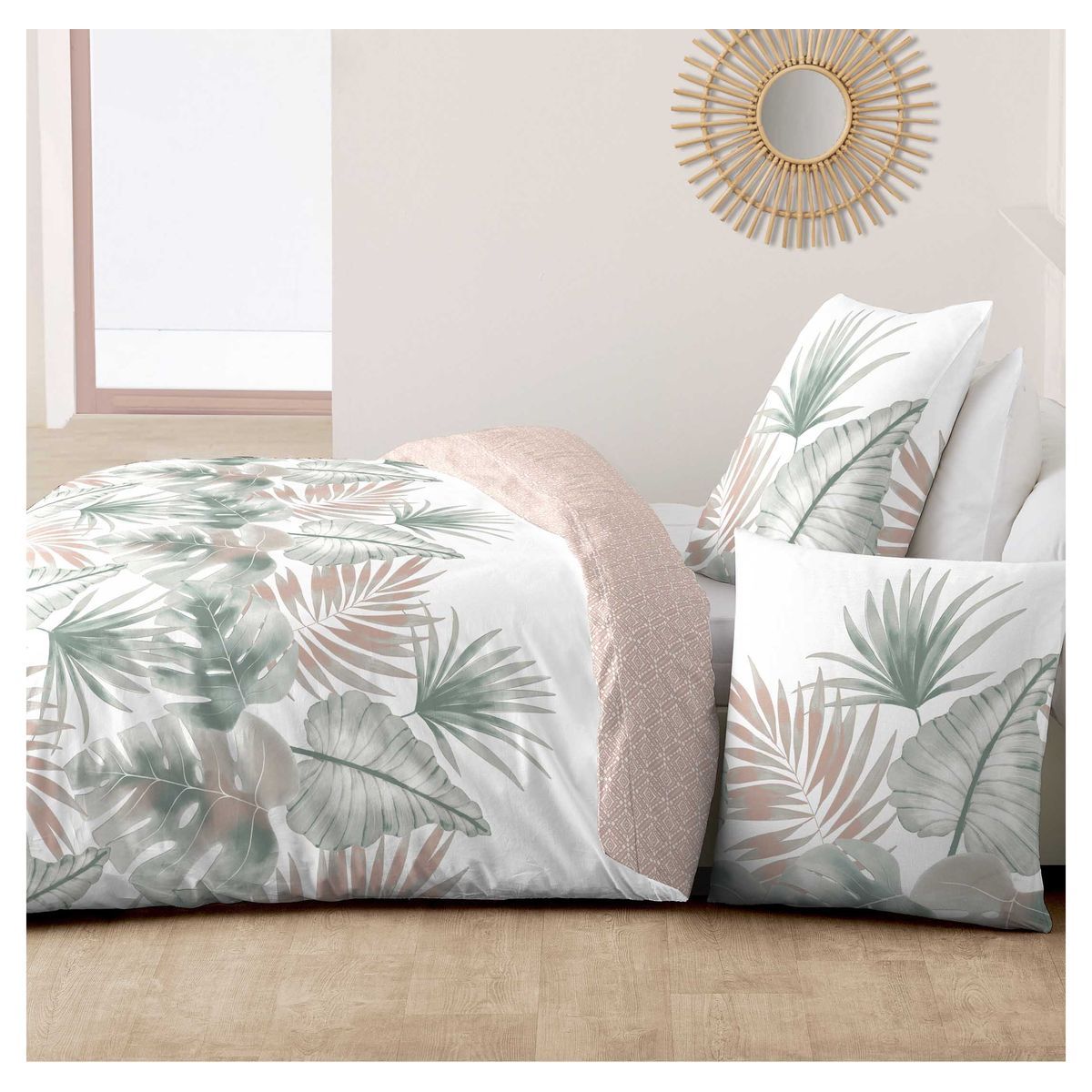 Parure housse de couette en coton 57 fils motif tropical JUNGLE 