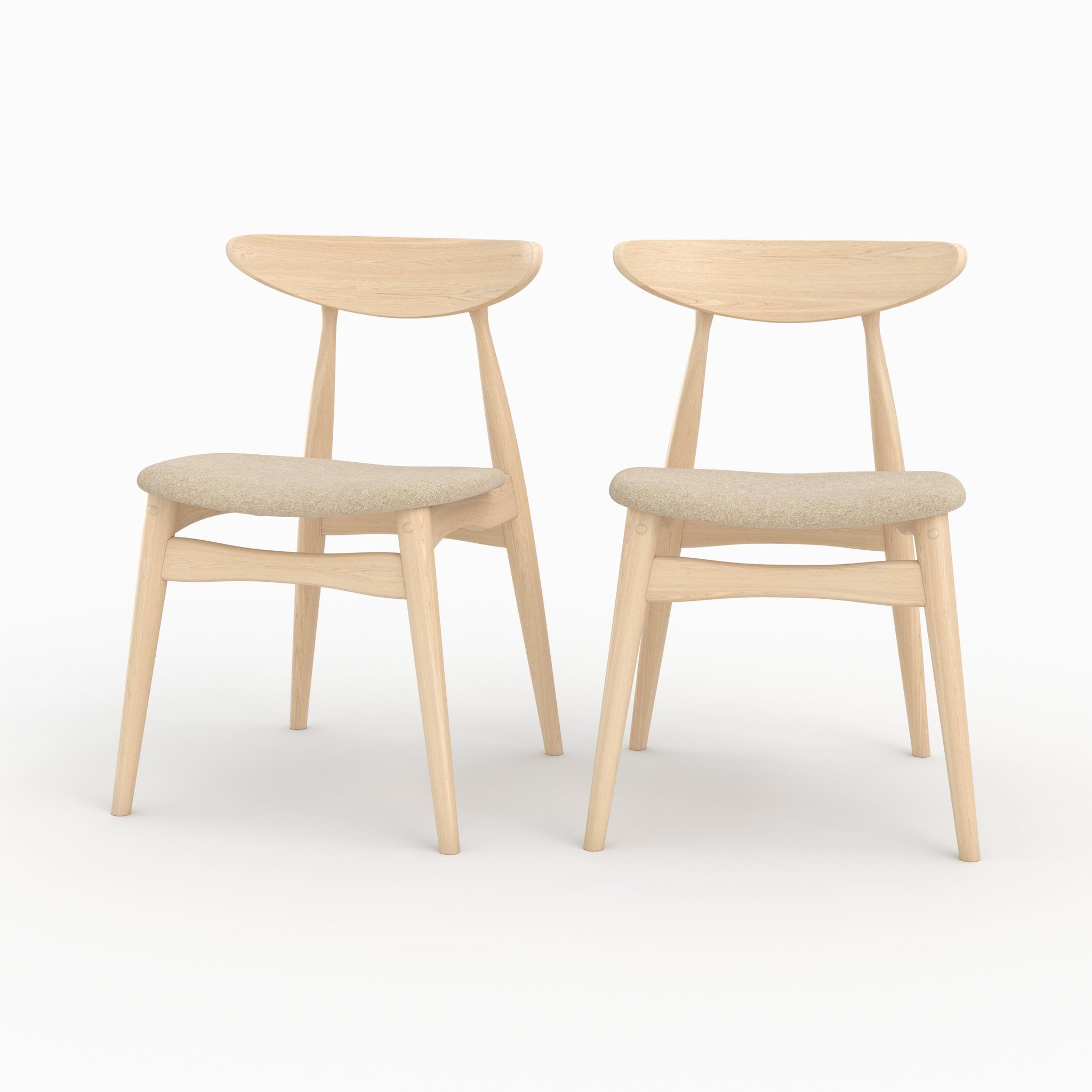 MAISON PAVANE Lot de 2 chaises en tissu beige et bois d'hévéa-josette