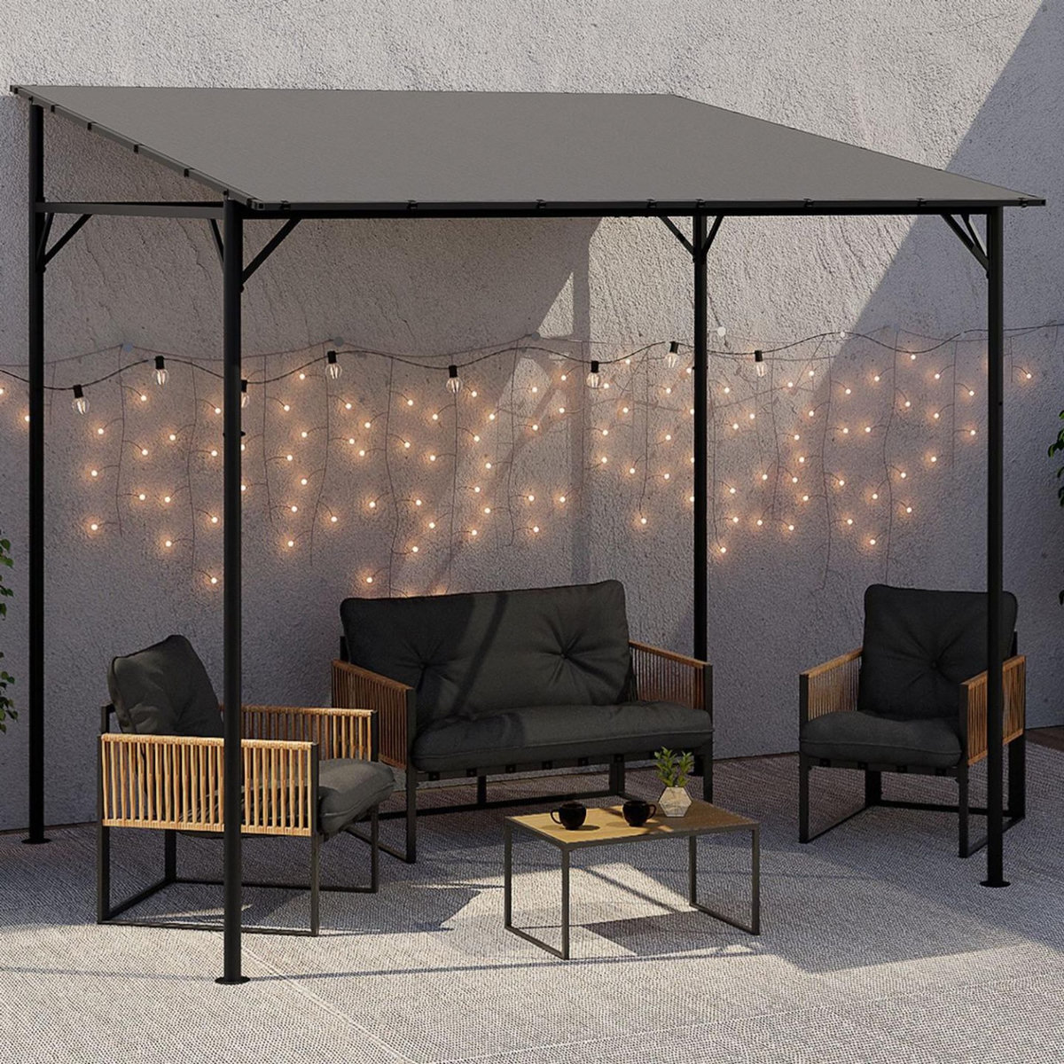 ID MARKET Pergola adossée 4 pieds 2,3 x 2,4 M tonnelle de jardin en acier avec toile gris anthracite
