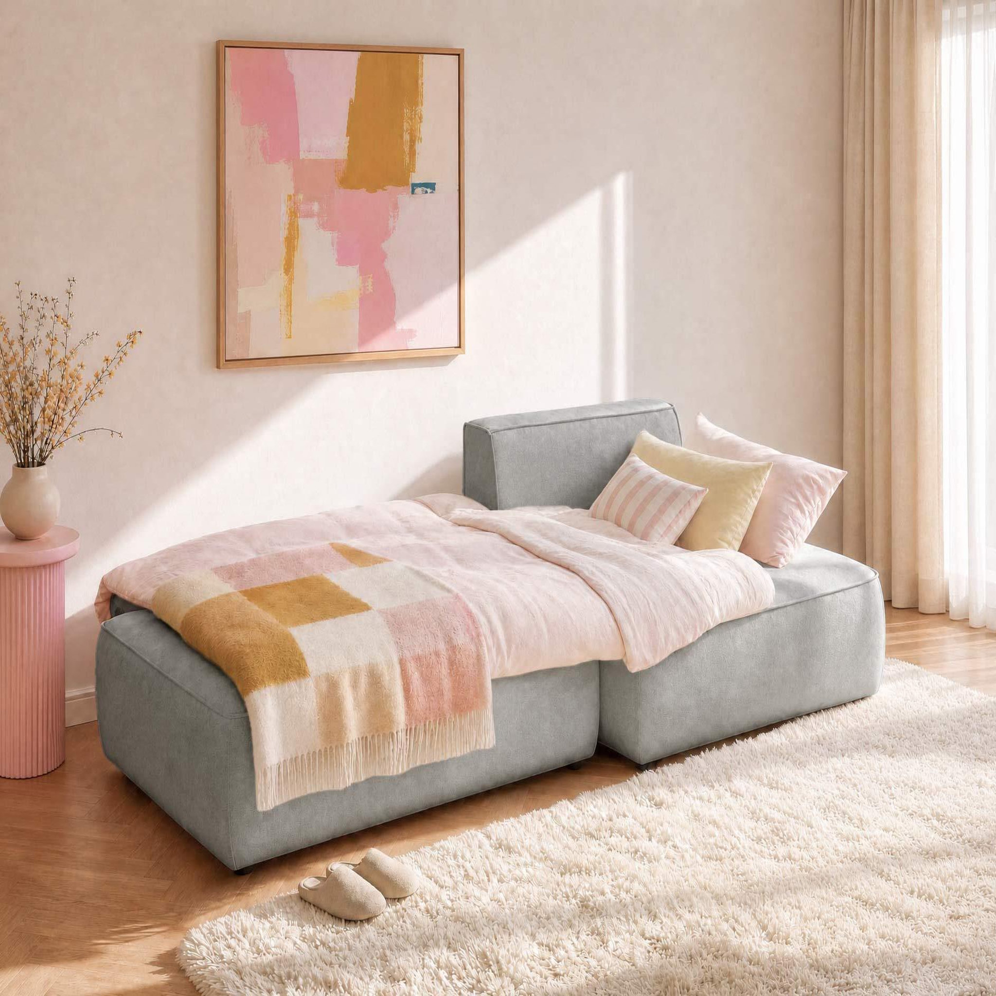 Voir la diapositive 2 : BEST MOBILIER Lisette - canapé d'angle droit 4 places convertible avec coffre en velours
