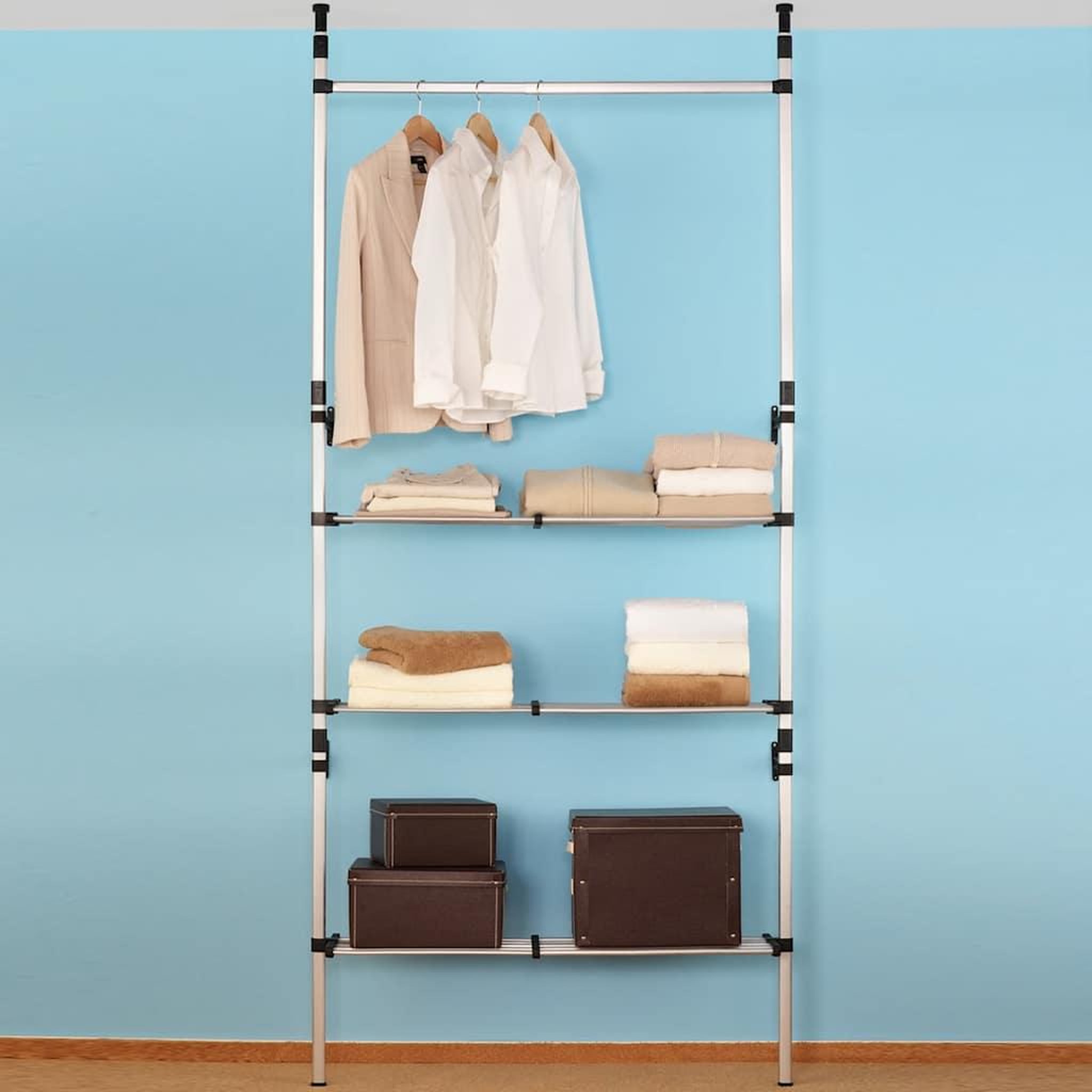Voir la diapositive 5 : VIDAXL Systeme de garde-robe telescopique barres et etagere aluminium