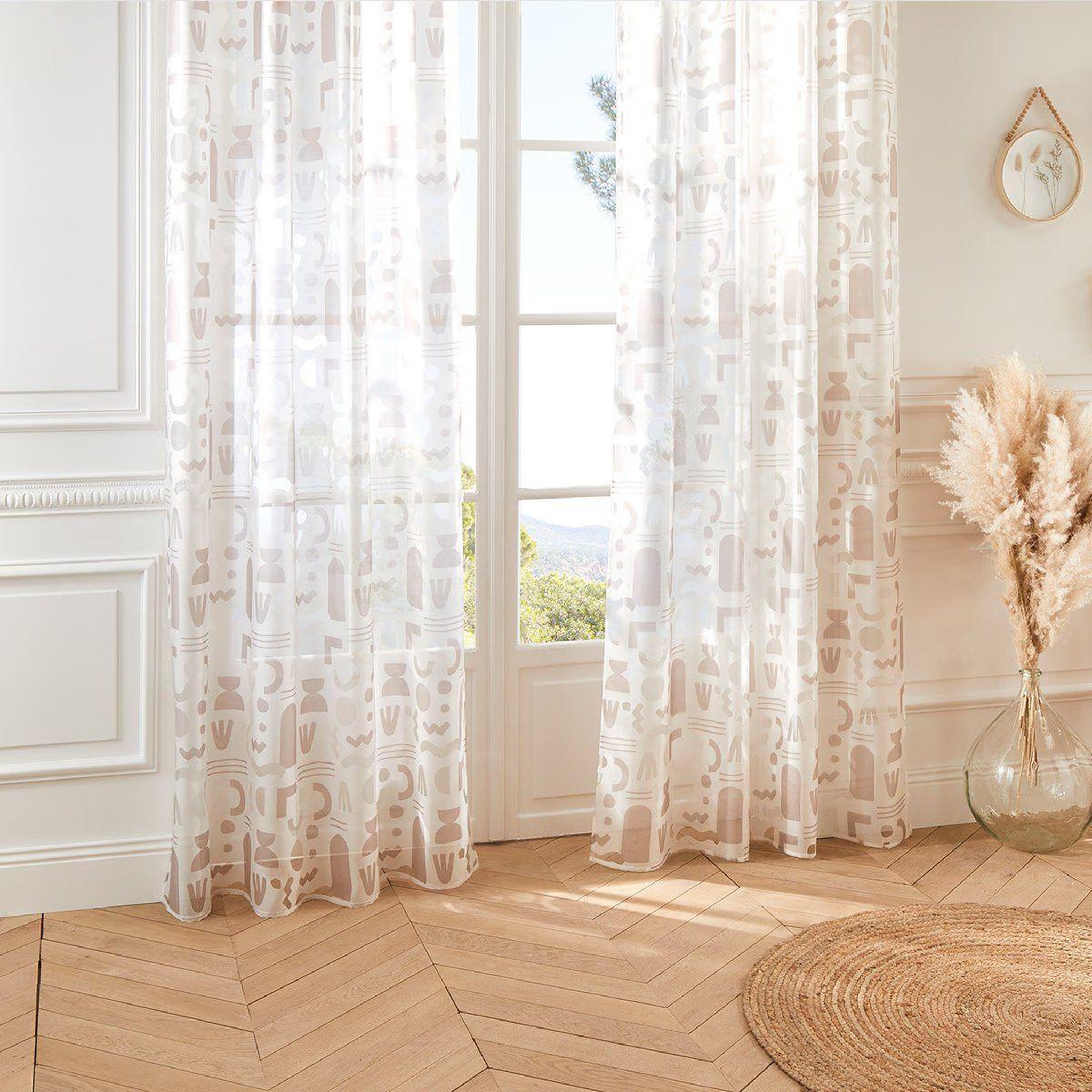 Voir la diapositive 2 : ATMOSPHERA Rideau voilage à oeillets  abstrait  140x240cm beige