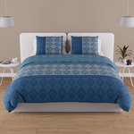 SOLEIL D'OCRE Parure housse de couette en coton 57 fils ETHNO, par Soleil d'ocre. Coloris disponibles : Marron, Bleu