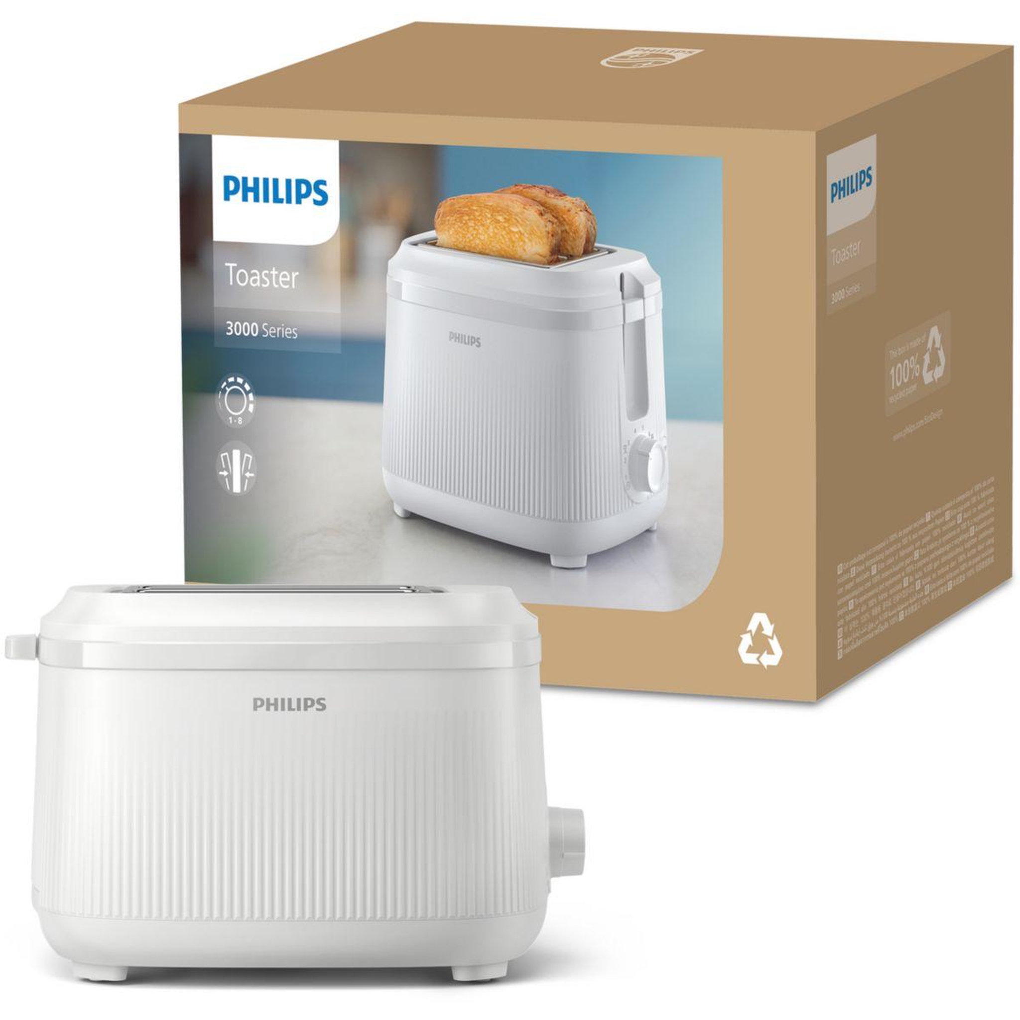 Voir la diapositive 2 : Philips Grille-pain hd2511/00 toaster blanc série 3000, 2 fentes, 900w