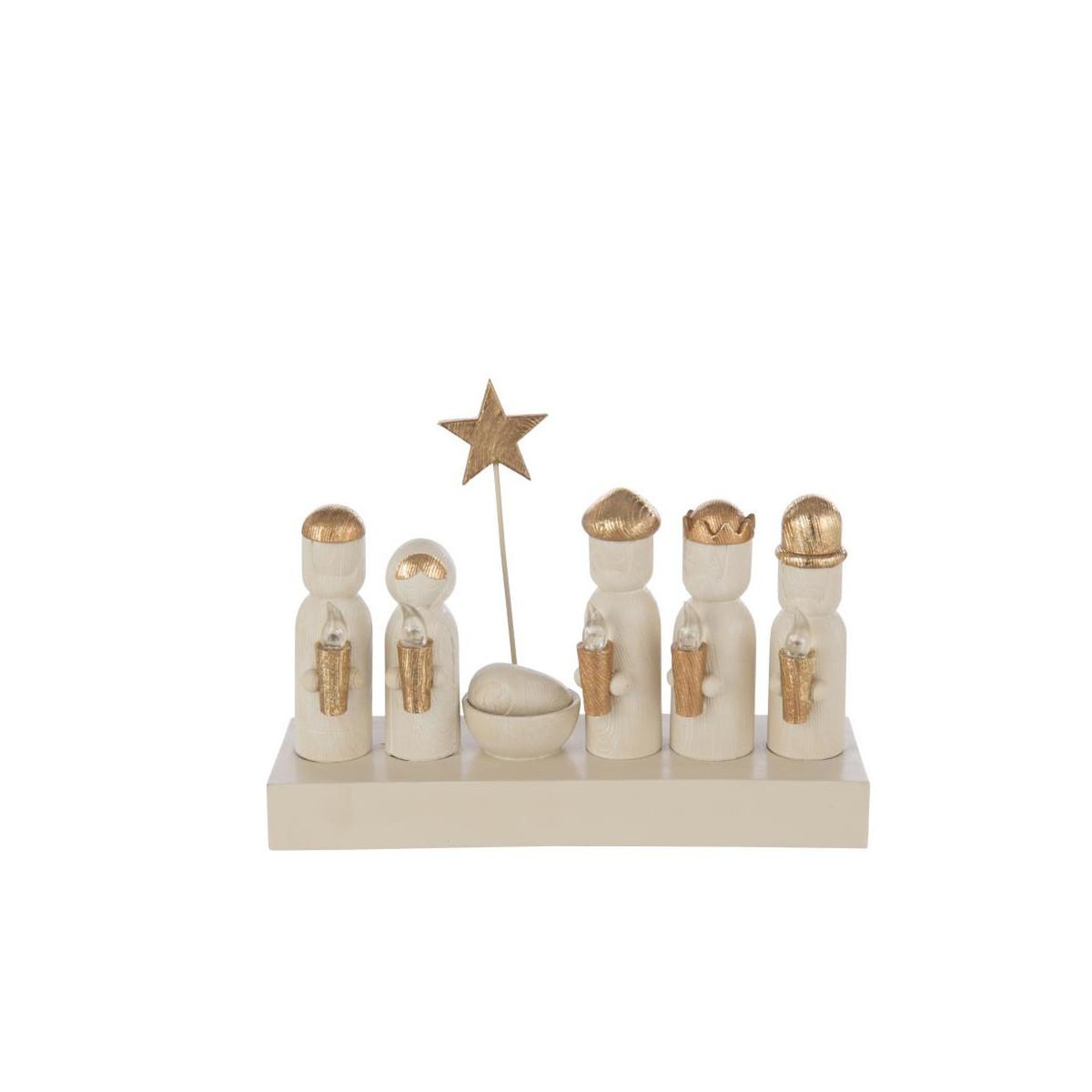 Voir la diapositive 3 : J-LINE Crèche de noël à led  glow  25cm écru & doré