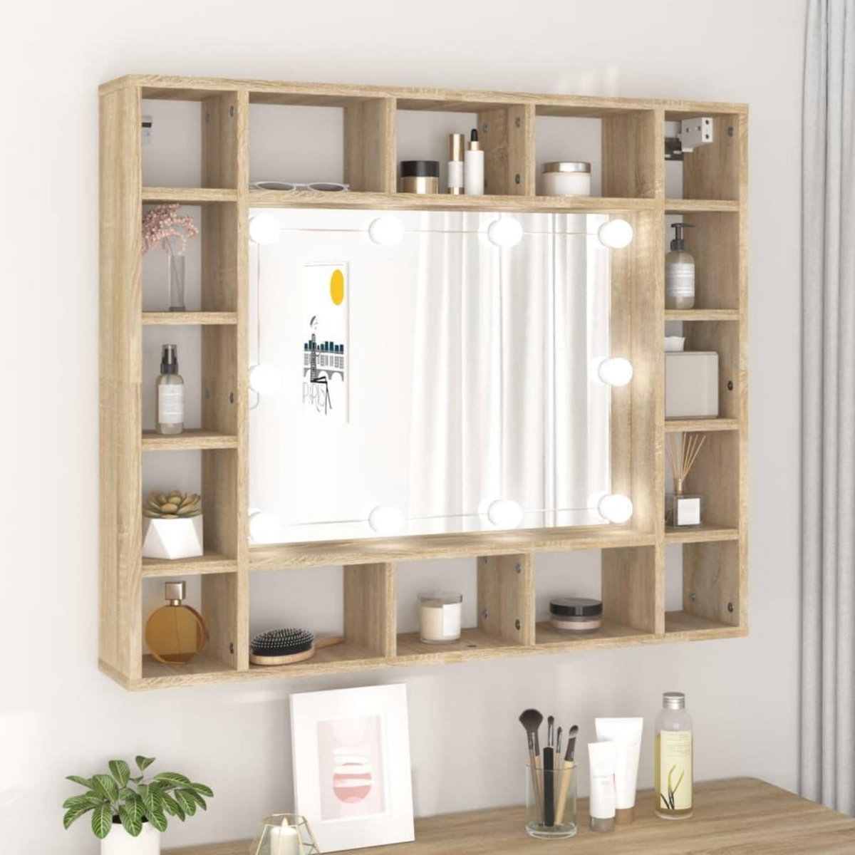 VIDAXL Armoire de miroir avec LED Chene sonoma 91x15x76,5 cm