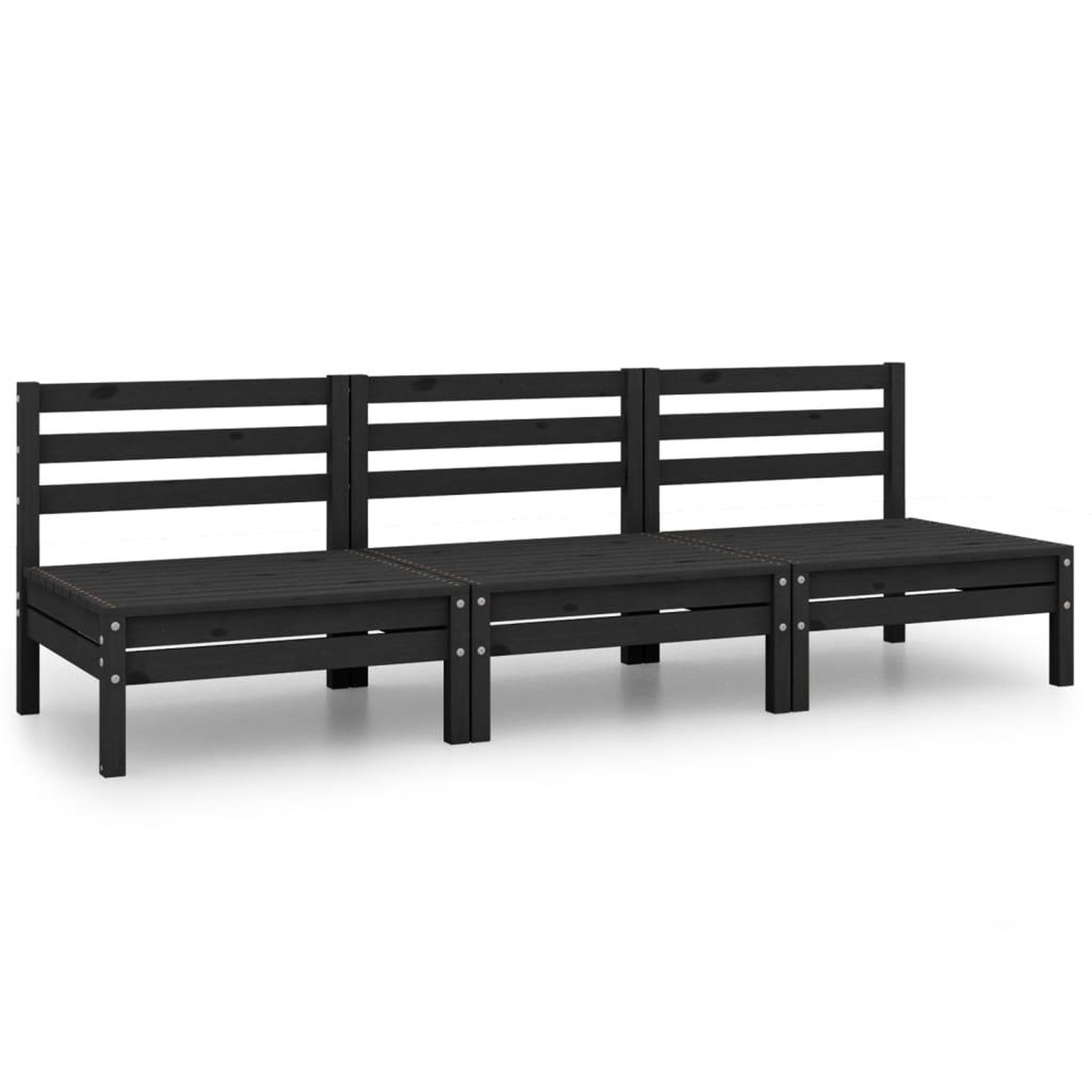 Voir la diapositive 2 : VIDAXL Salon de jardin 3 pcs Noir Bois de pin massif