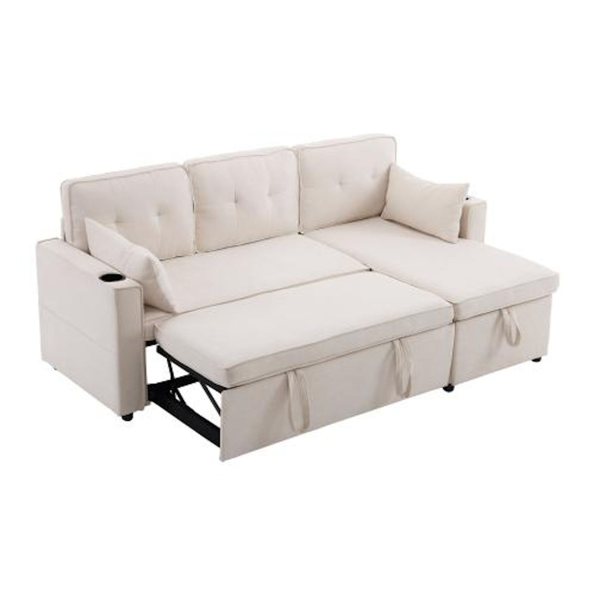 MERAX Canapé d'angle réversible convertible 3 places coton et lin coffre de rangement
