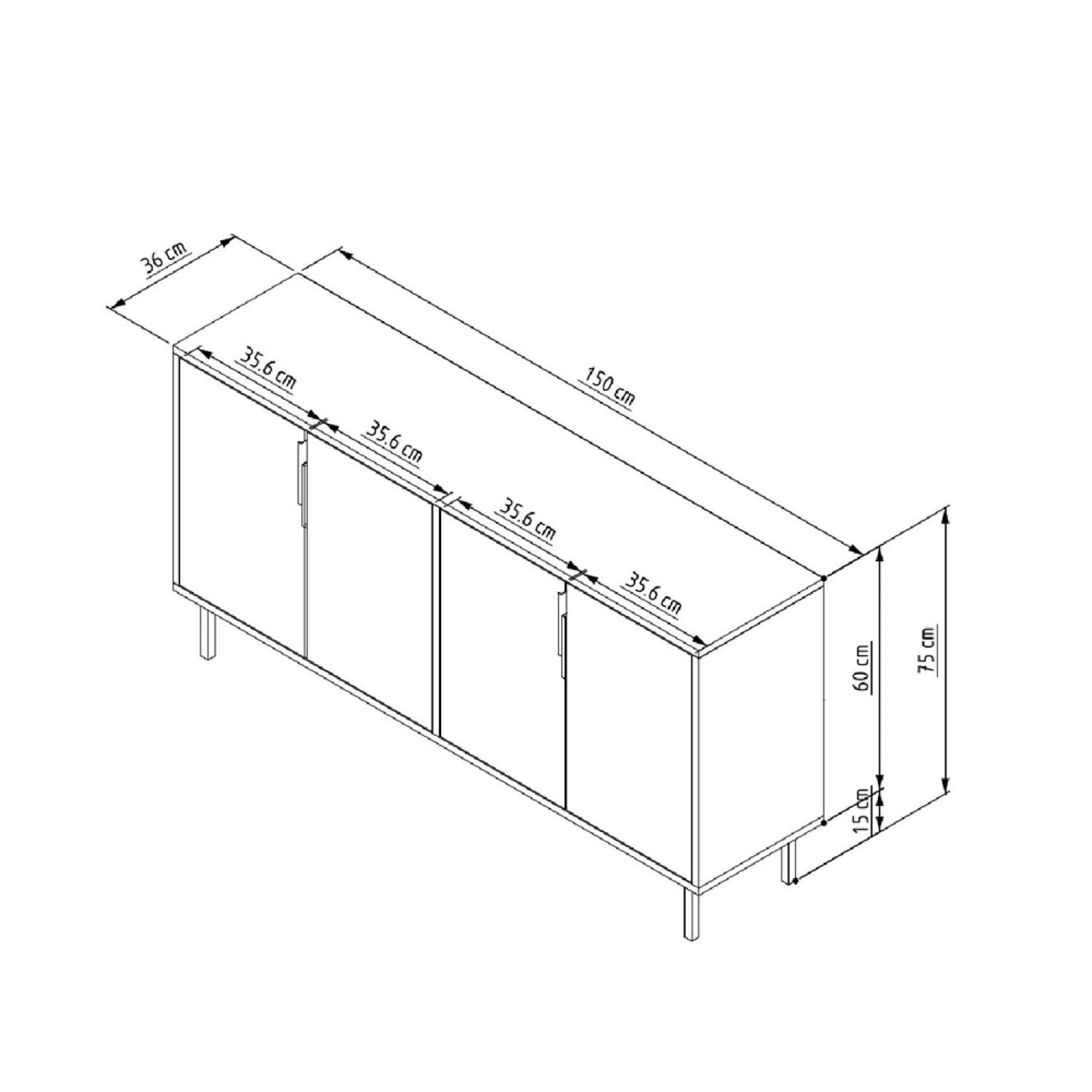 Voir la diapositive 6 : CONCEPT USINE Buffet cannelé 4 portes aspect bois 150x75cm ciaro