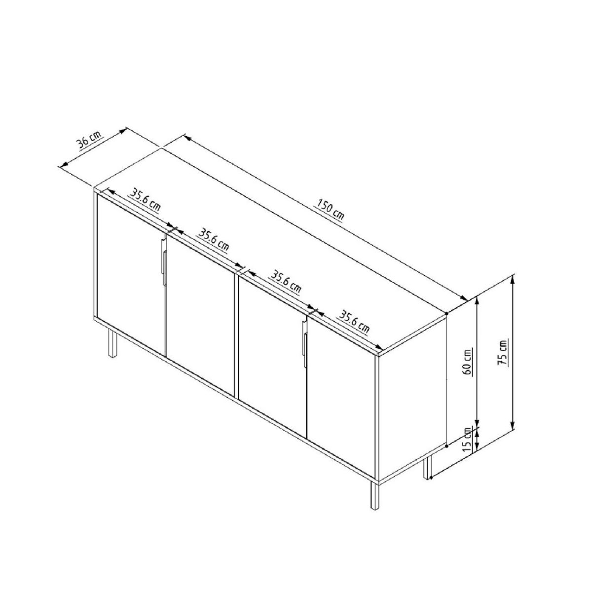 CONCEPT USINE Buffet cannelé 4 portes aspect bois 150x75cm CIARO