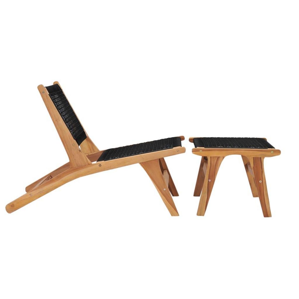 VIDAXL Chaise longue avec repose-pied Bois de teck solide et corde