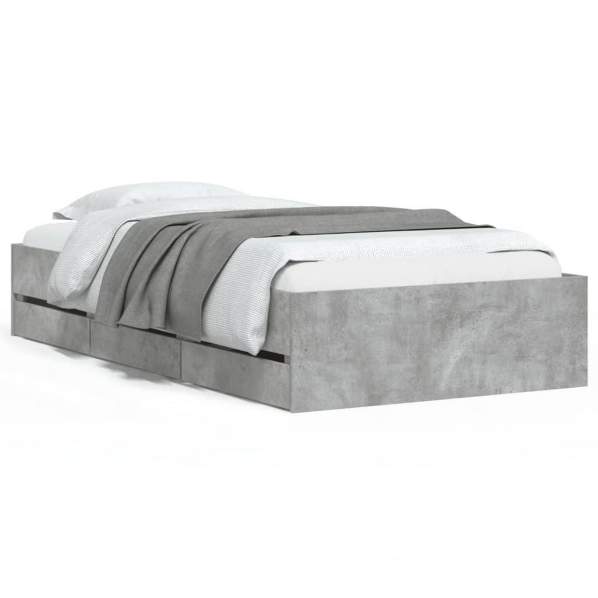 VIDAXL Cadre de lit avec tiroirs sans matelas gris beton 90x190 cm