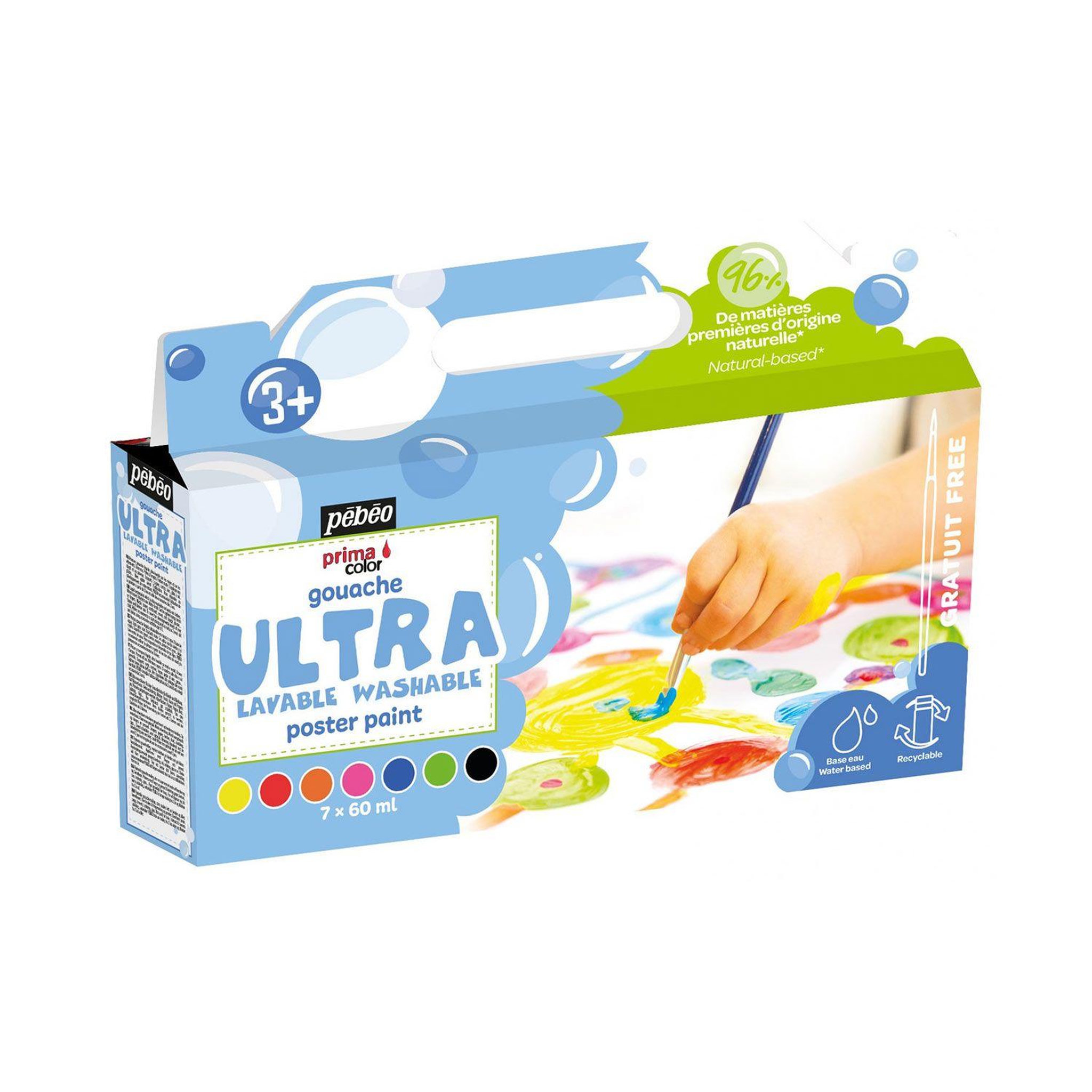 Voir la diapositive 1 : Pebeo Set de 7 peintures gouache ultra lavables pour enfants - 7 x 60 ml