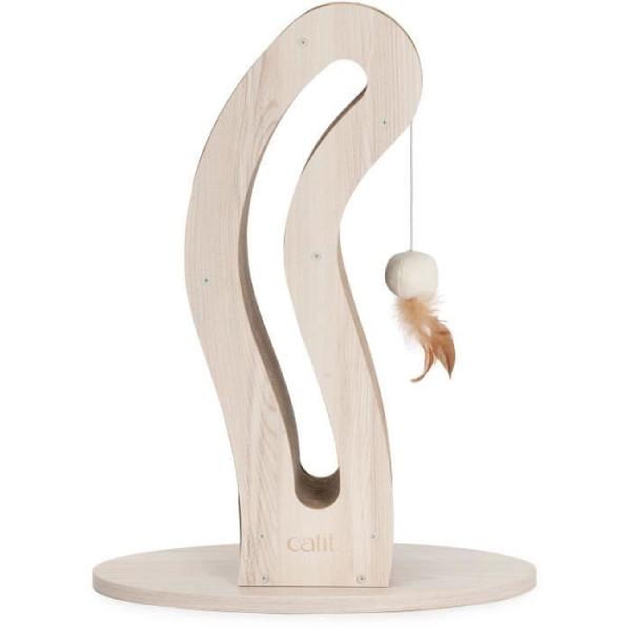 MARKET24 Griffoir pour chat - CATIT - Pixi Queue de chat - Avec balle en tissu et plume - Aspect chene naturel