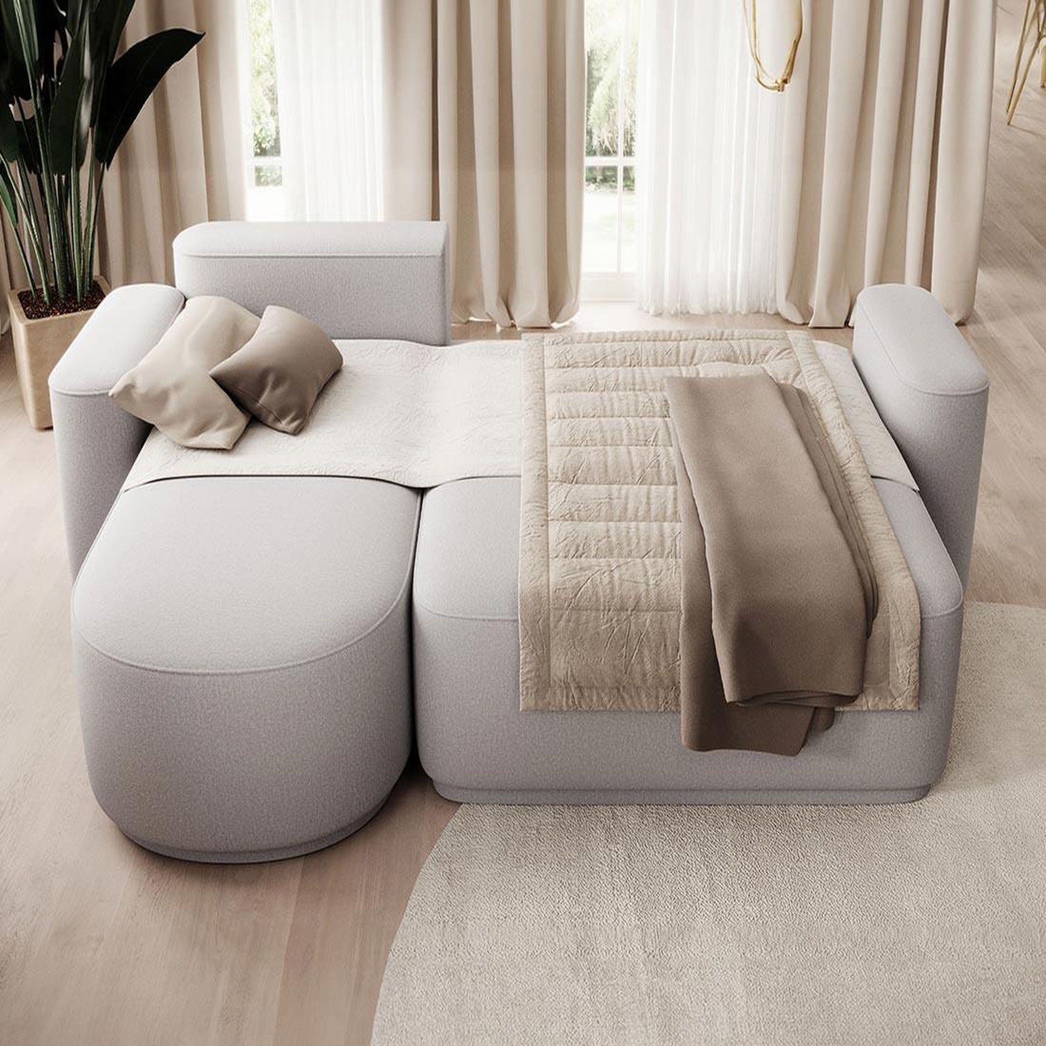 Voir la diapositive 2 : BEST MOBILIER Sam - canapé d'angle gauche 4 places convertible avec coffre en tissu