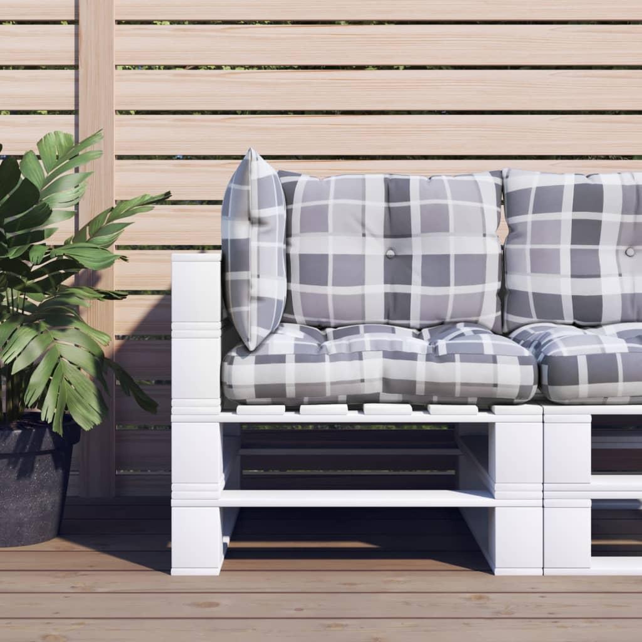 VIDAXL Coussins de palette lot de 3 motif a carreaux gris tissu
