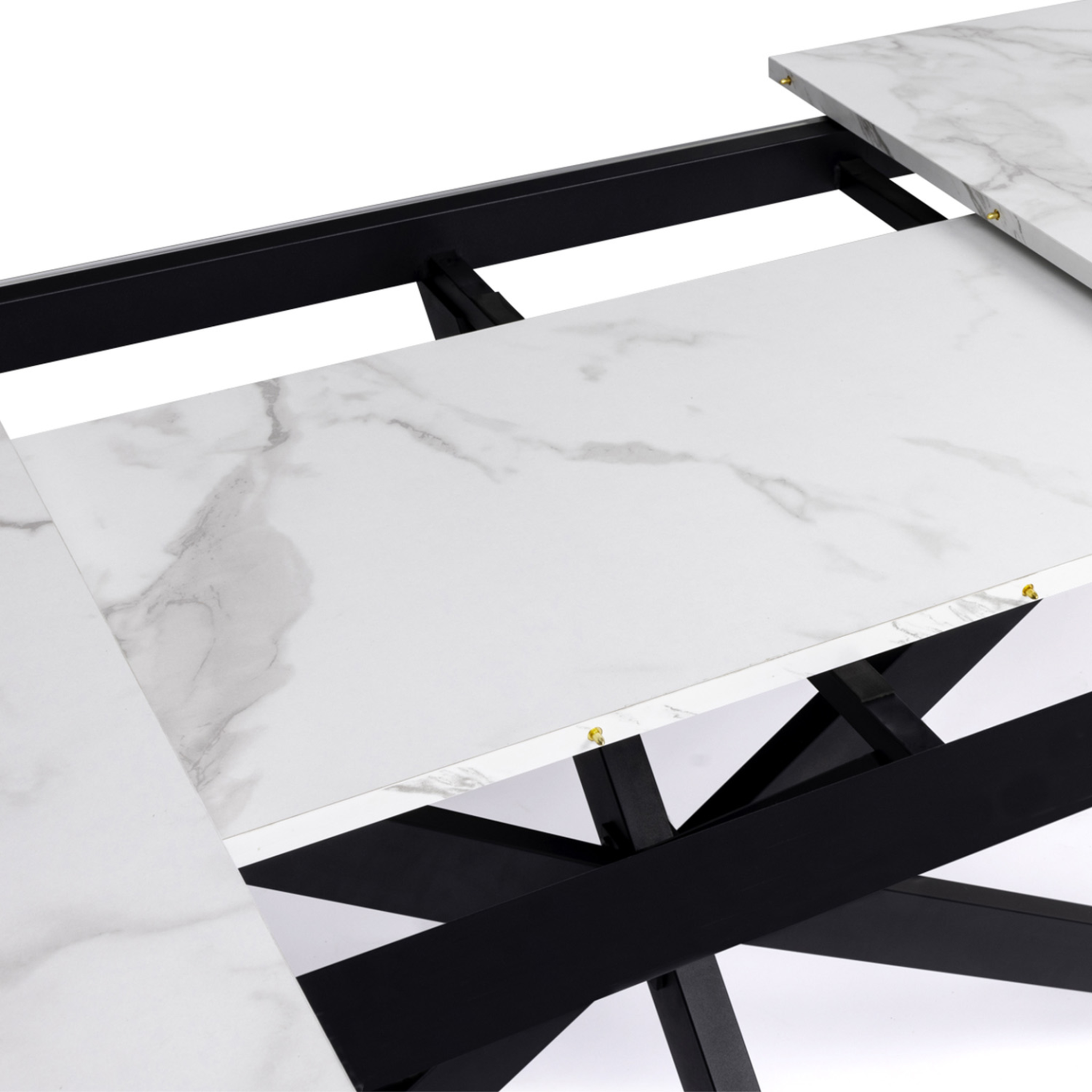 Voir la diapositive 6 : ID MARKET Table à manger extensible rectangle alix 6-10 personnes pied araignée noir plateau effet marbre blanc alaska 160-200 cm