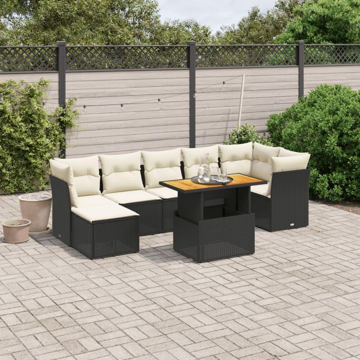 VIDAXL Salon de jardin 8 pcs avec coussins noir resine tressee