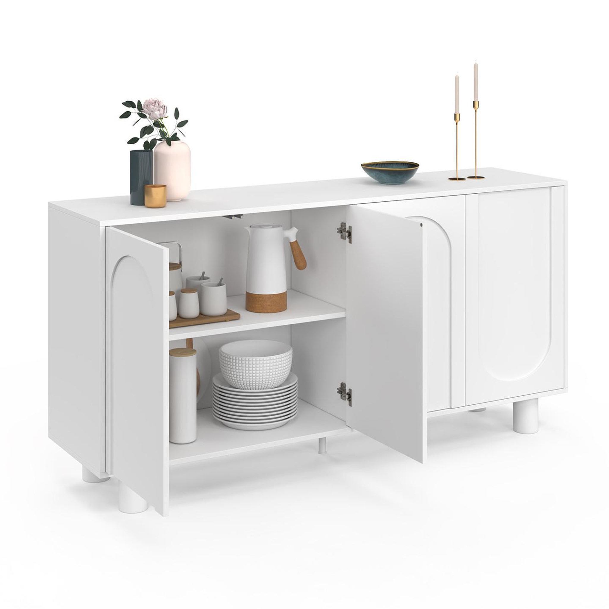 Voir la diapositive 4 : ID MARKET Buffet 160 cm archie 4 portes design arche blanc