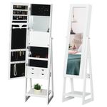 HOMCOM Armoire à bijoux multi-rangement avec miroir LED dim. 40L x 37l x 161H cm MDF blanc