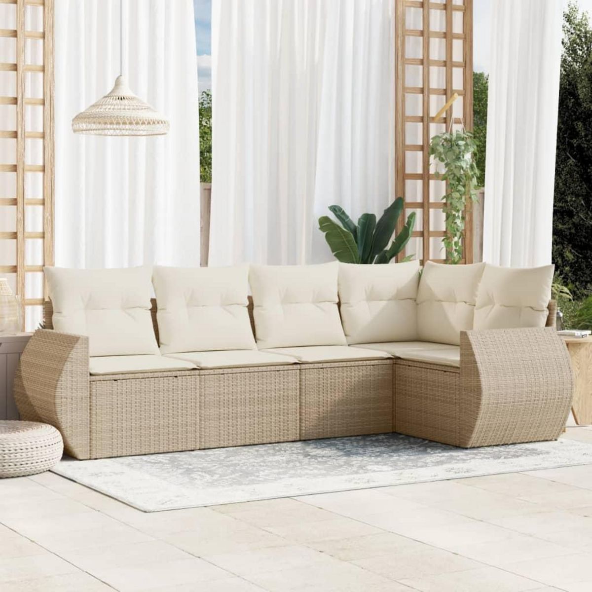 VIDAXL Salon de jardin avec coussins 5 pcs beige resine tressee