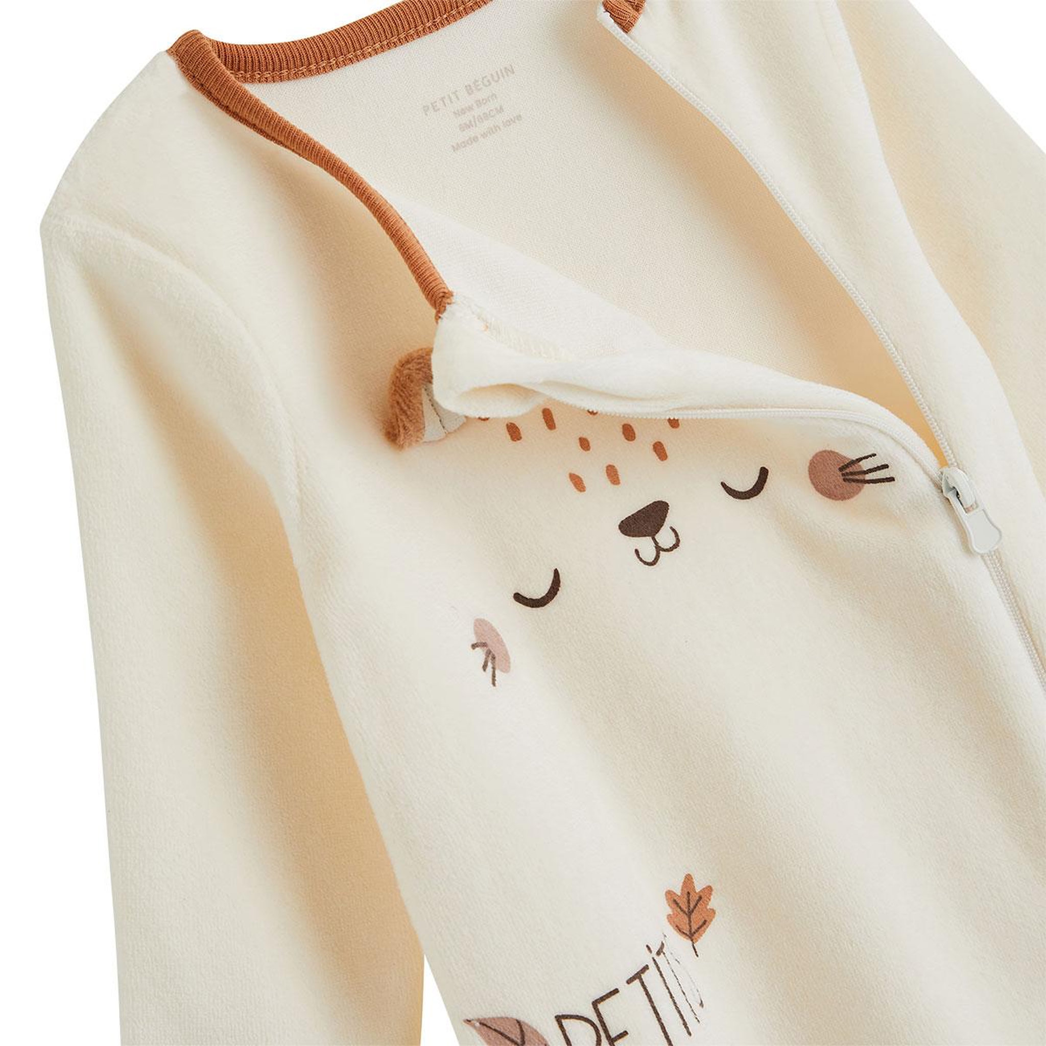 Voir la diapositive 3 : PETIT BEGUIN Pyjama bébé en velours ouverture zippée caramel