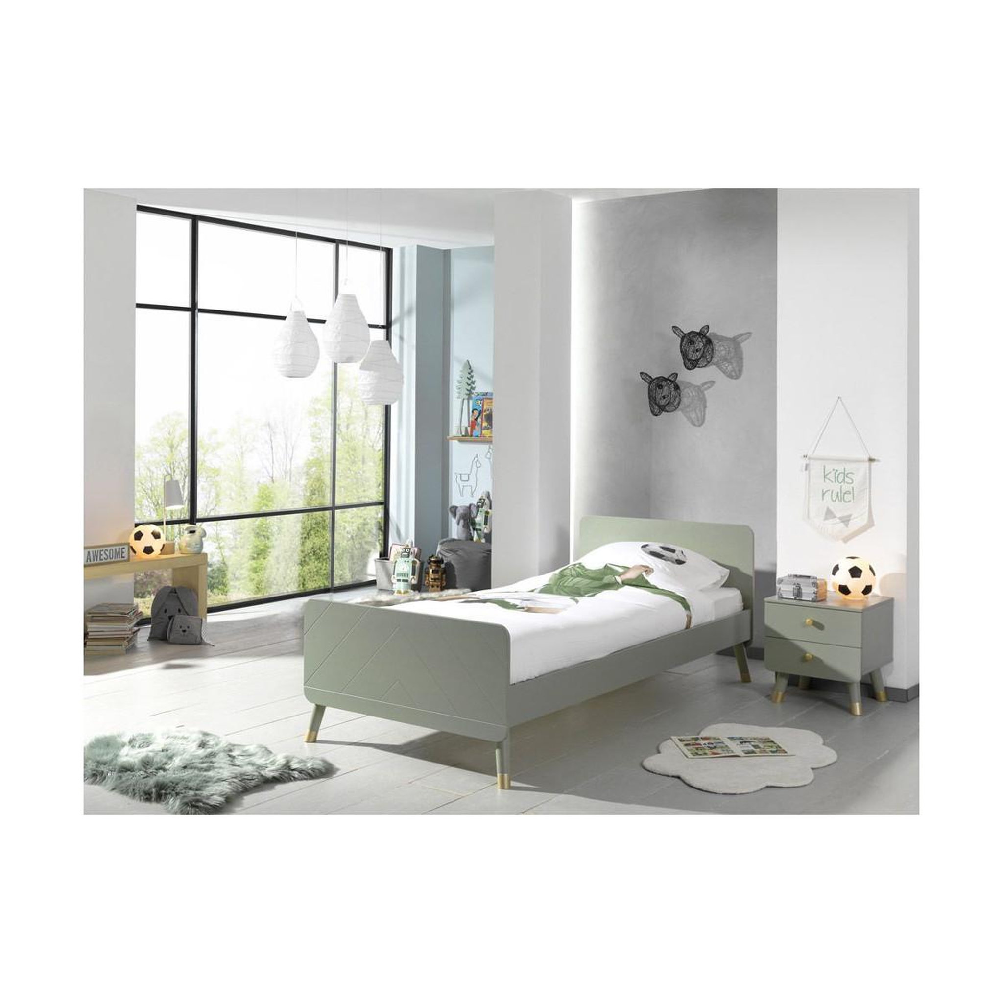 Voir la diapositive 3 : Paris Prix Lit enfant en bois massif  billy  90x200cm vert