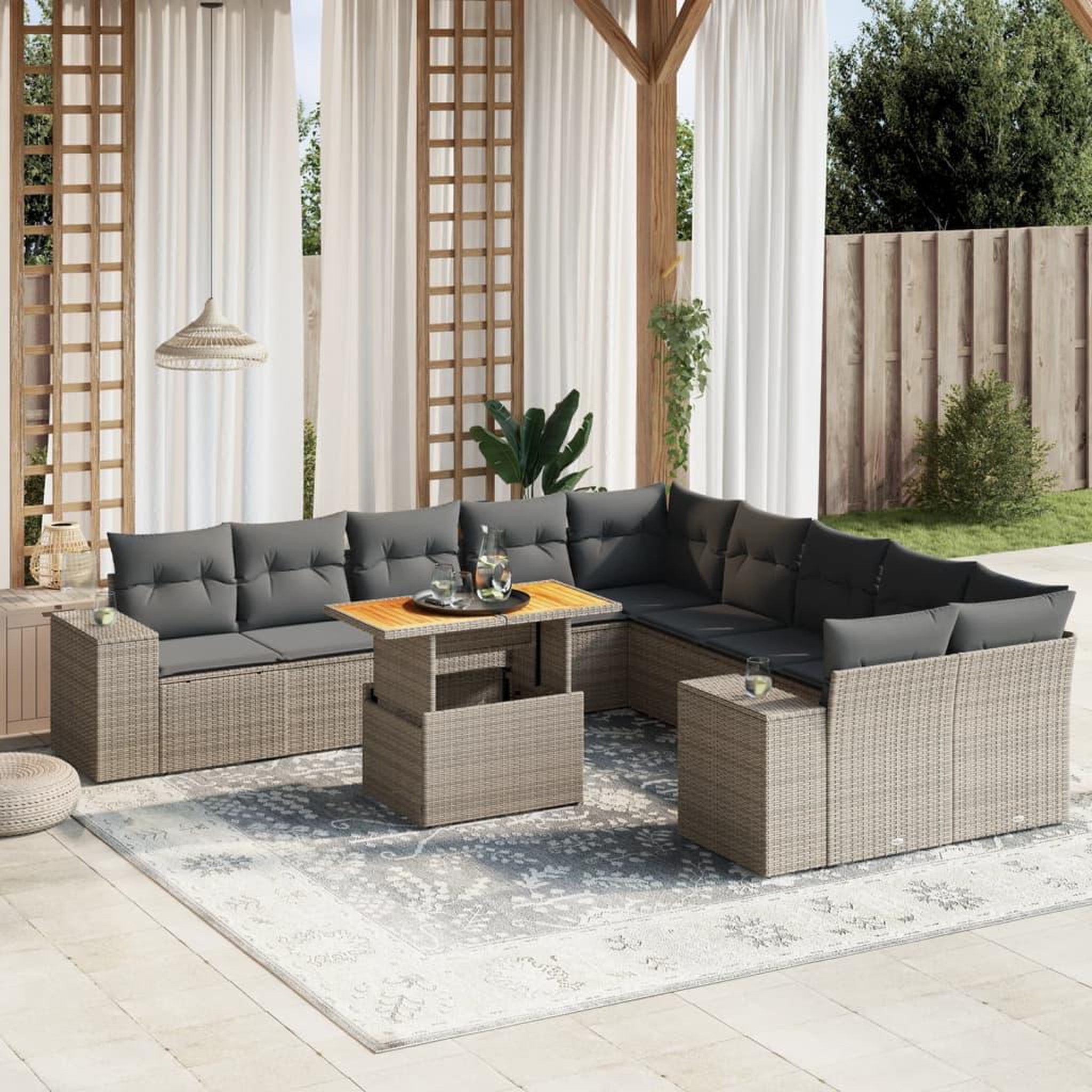 VIDAXL Salon de jardin 11 pcs avec coussins gris resine tressee