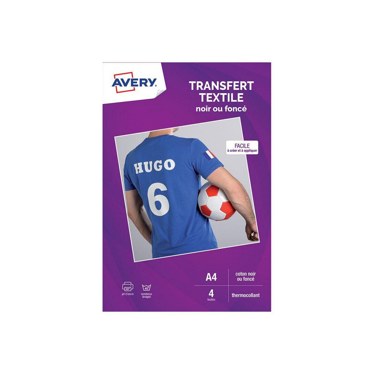 AVERY Papier créatif 4 Transferts T-shirt noirs/foncés A4