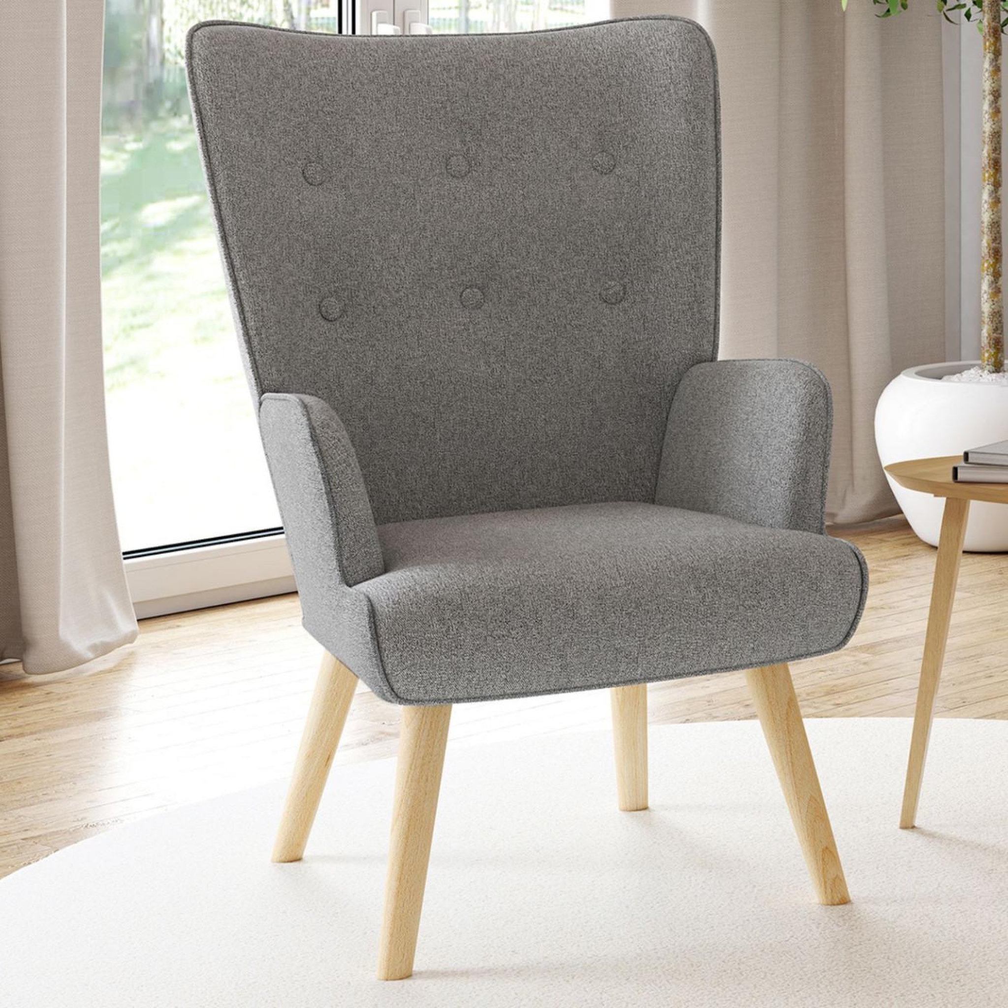 Voir la diapositive 2 : ID MARKET Fauteuil scandinave ivar en tissu gris clair