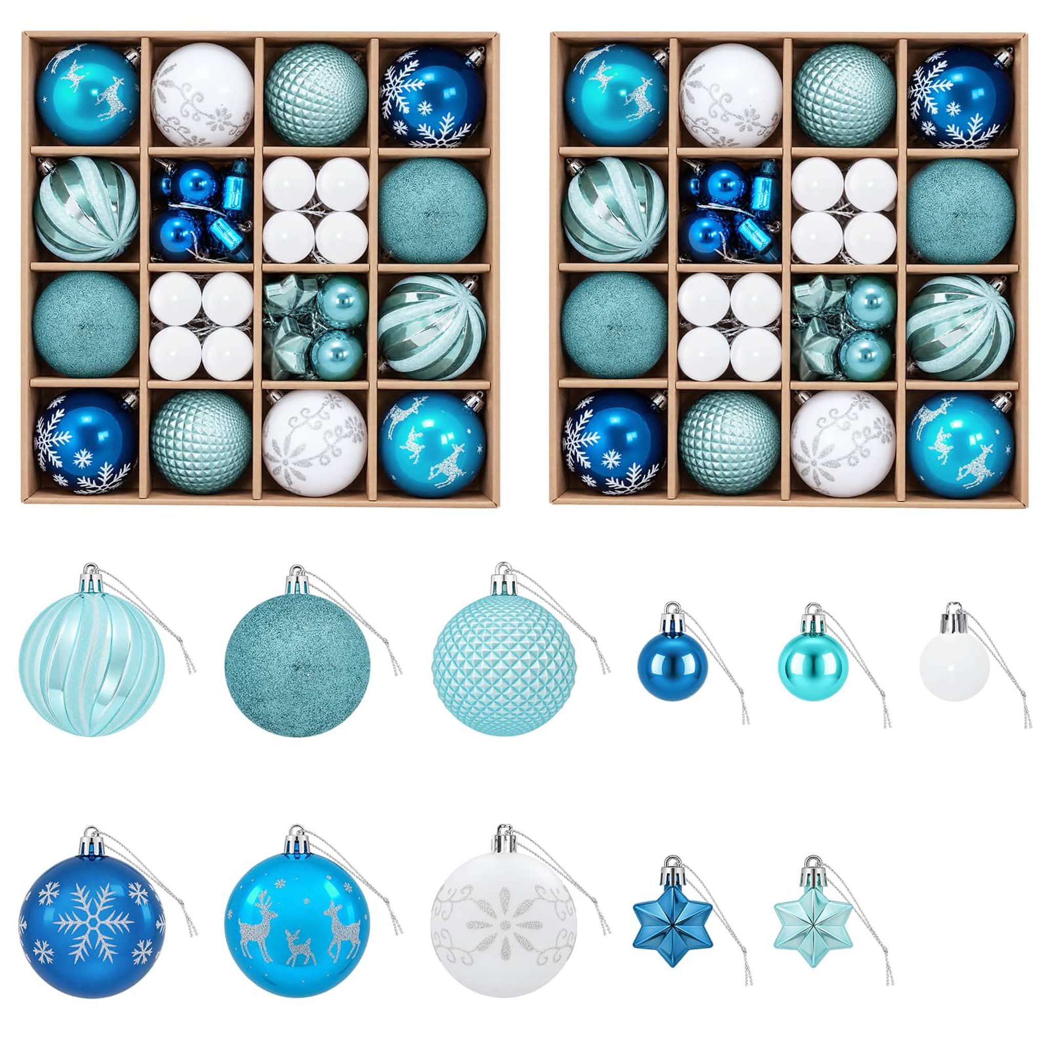 VIDAXL Ensemble de boules de Noël 88 pc Turquoise, bleu fonce et blanc