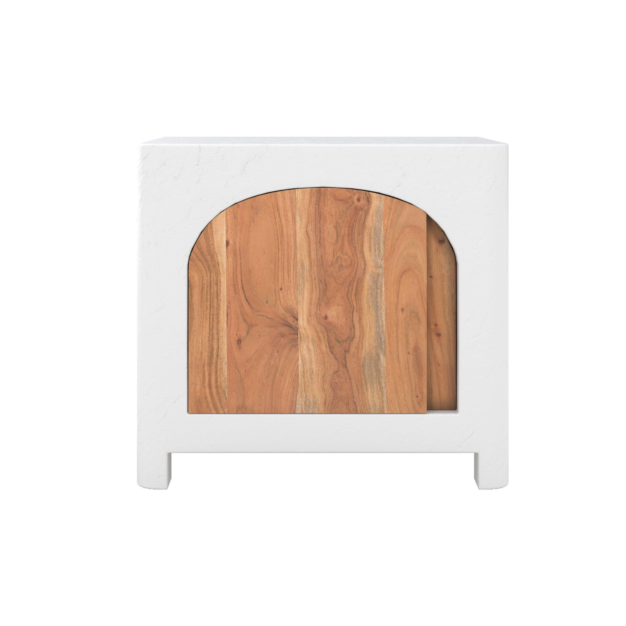 MAISON PAVANE Table de chevet en plâtre blanc cassé et bois d'acacia-fira