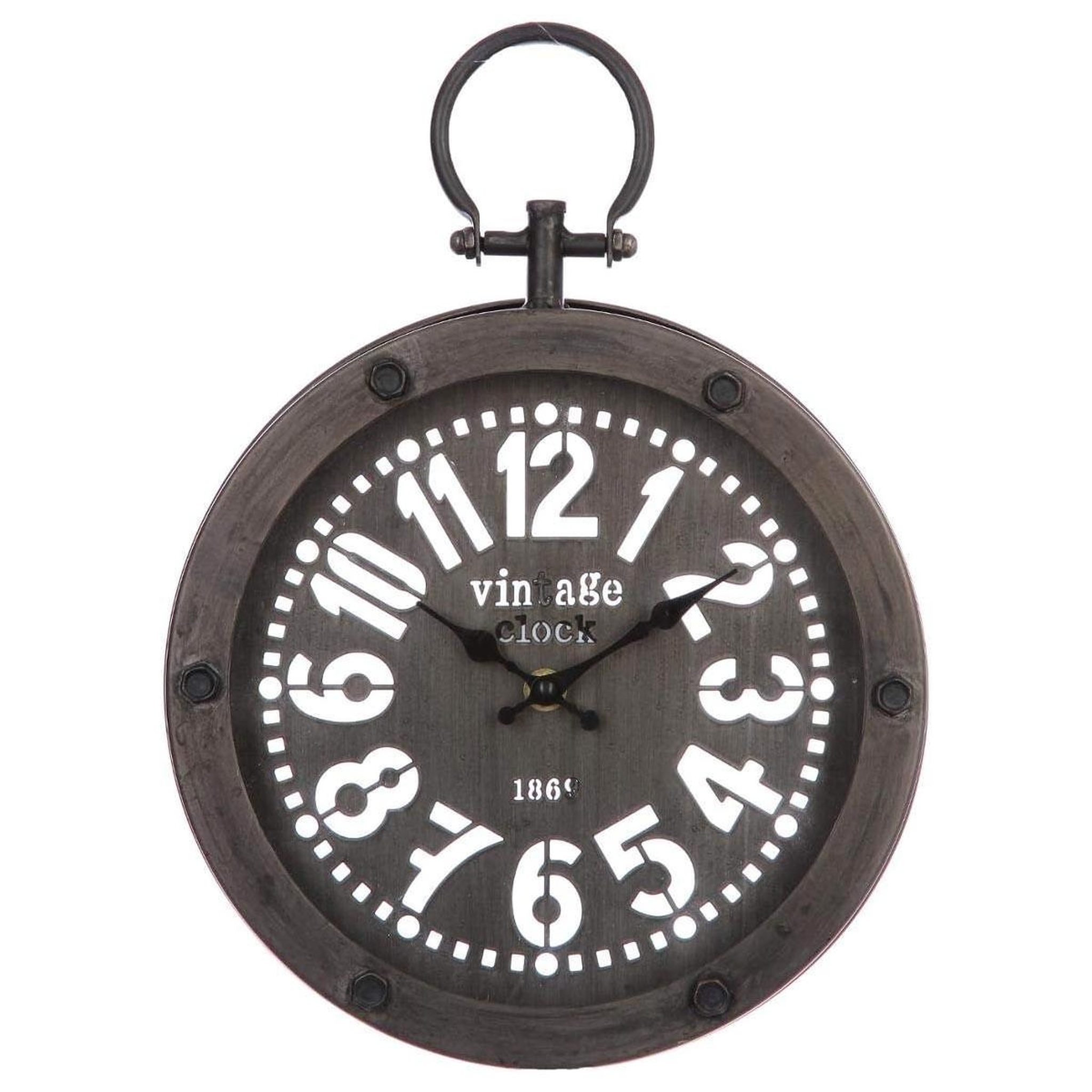 ATMOSPHERA Pendule rétro en métal  gousset  24cm noir & blanc