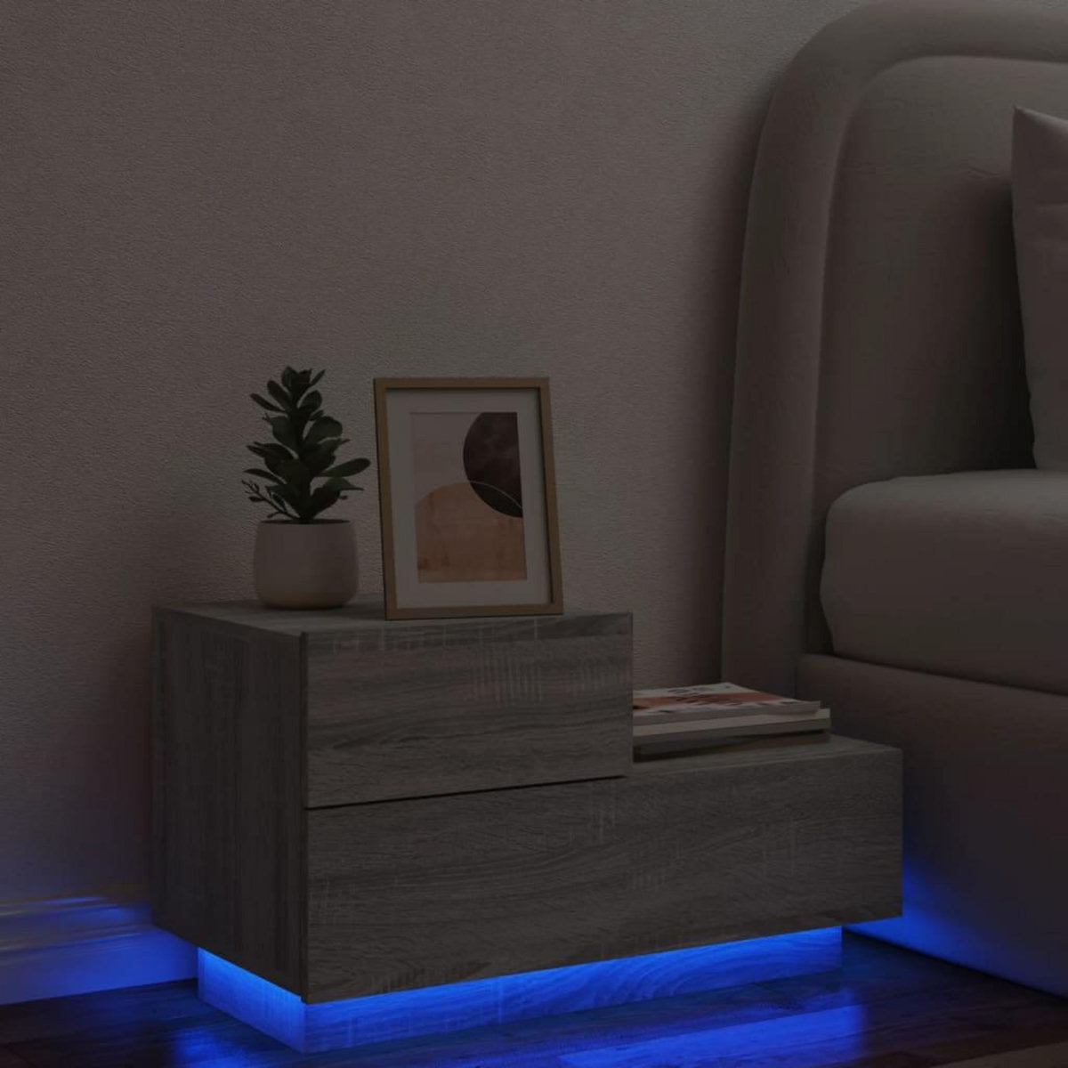 VIDAXL Table de chevet avec lumieres LED sonoma gris 70x36x40,5 cm