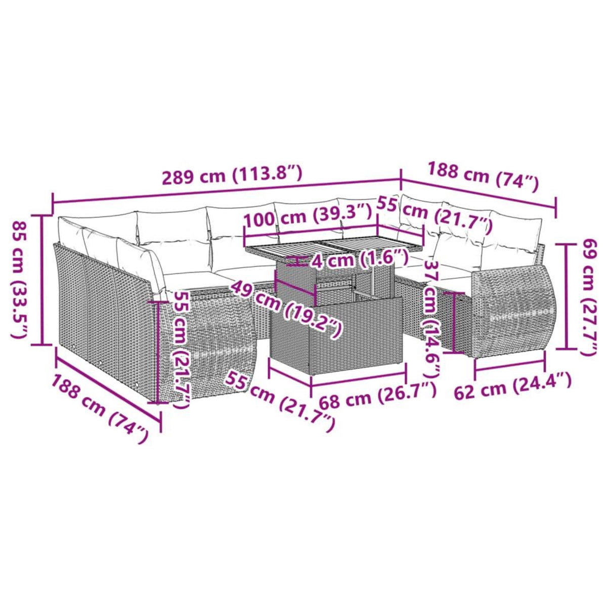 VIDAXL Salon de jardin 10 pcs avec coussins noir resine tressee