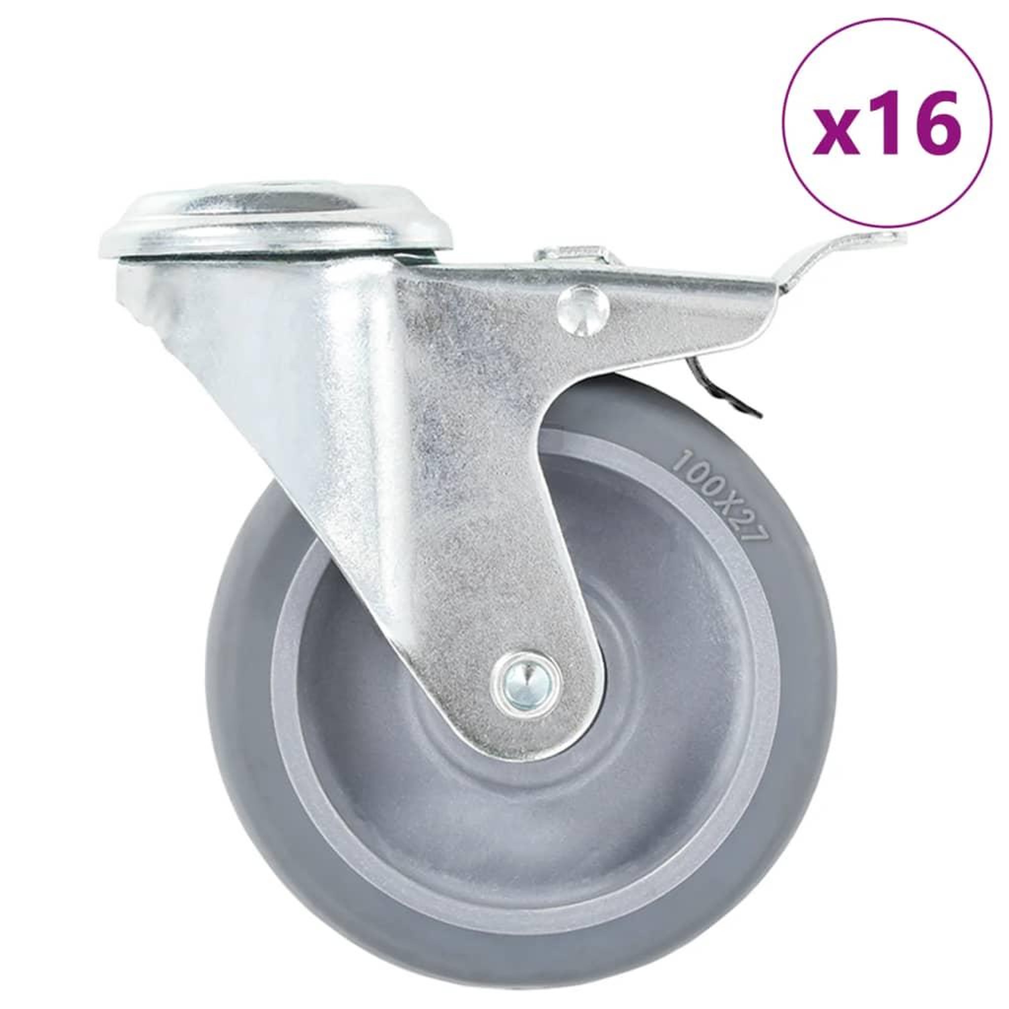 VIDAXL 16 pcs Roulettes pivotantes a trou de boulon 100 mm