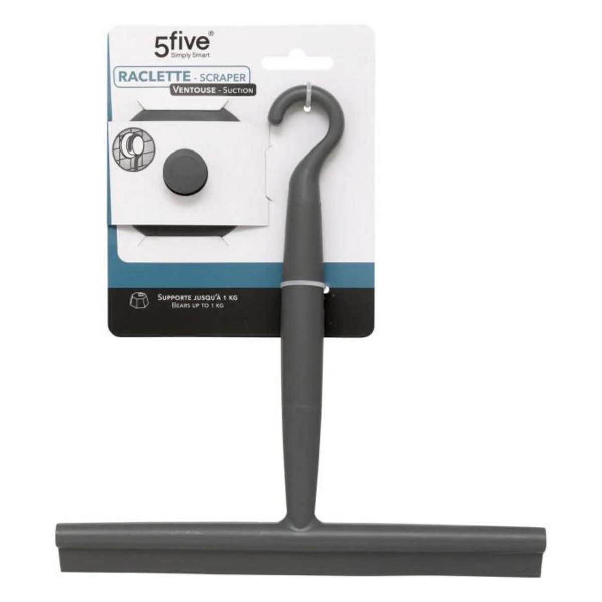 FIVE Raclette à Vitres Avec Crochet Suspension  Ventouse  23cm Gris